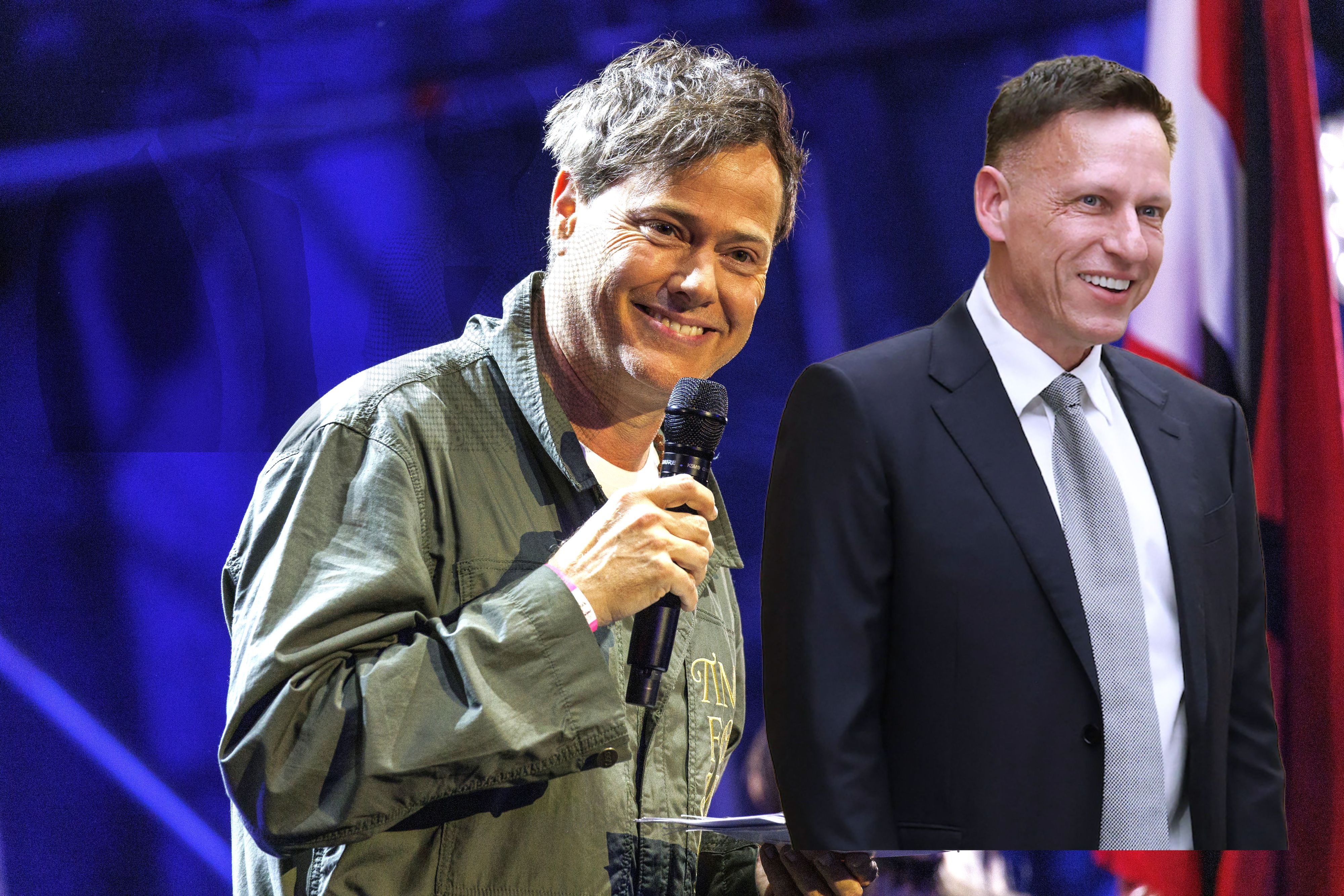 Wiener-Festwochen-Intendant Milo Rau hat den umstrittenen Tech-Milliardär Peter Thiel (v.l.) am 7. Juni zu einer Diskussion nach Wien eingeladen.