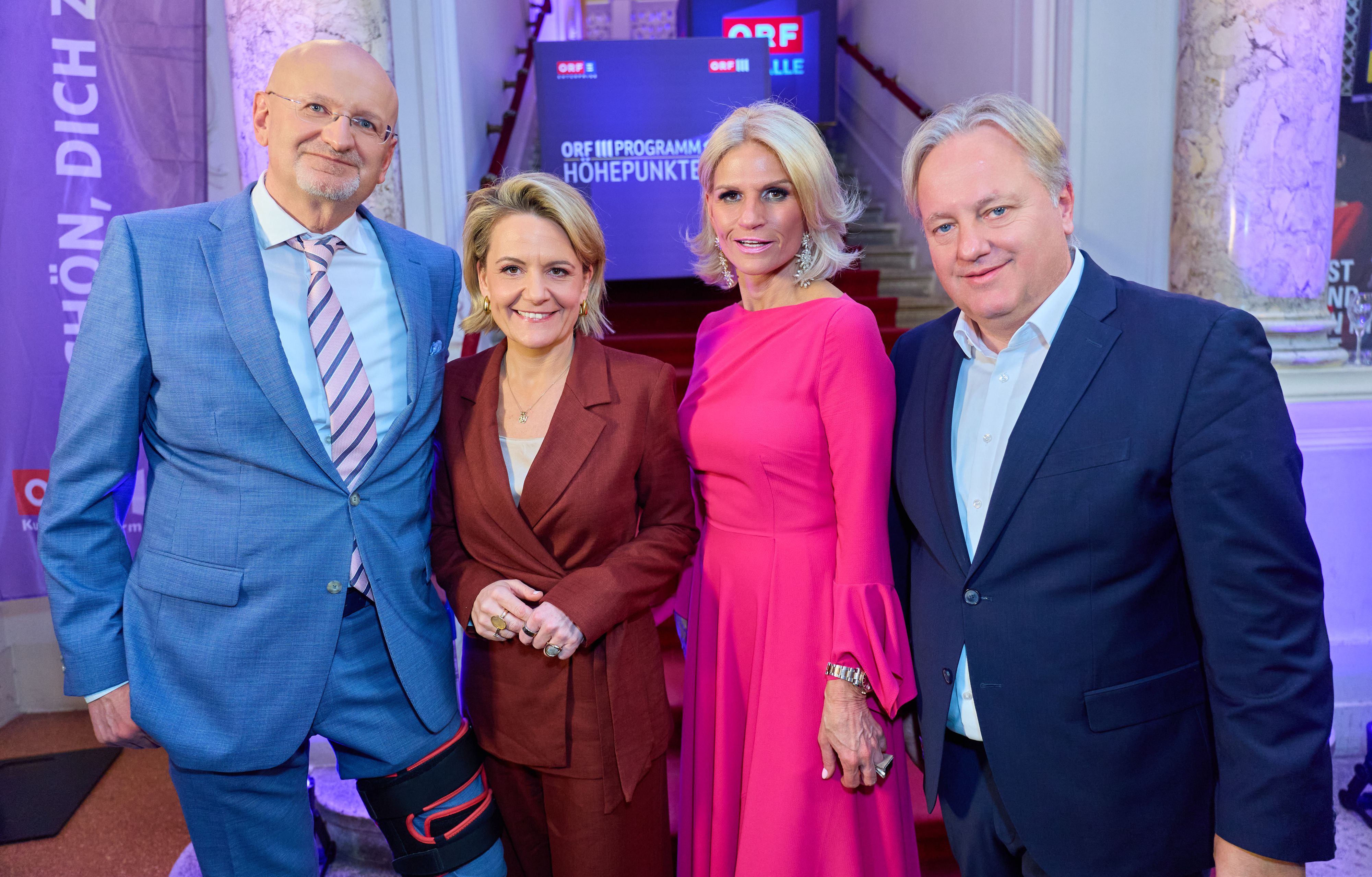 Kathrin Zierhut-Kunz (2.v.r.) will ORF-Generaldirektorin werden. Im Bild bei einer Programmpräsentation im Ronacher. Ebenfalls im Bild: Peter Schöber, Stefanie Groiss-Horrowitz und Harald Kräuter.