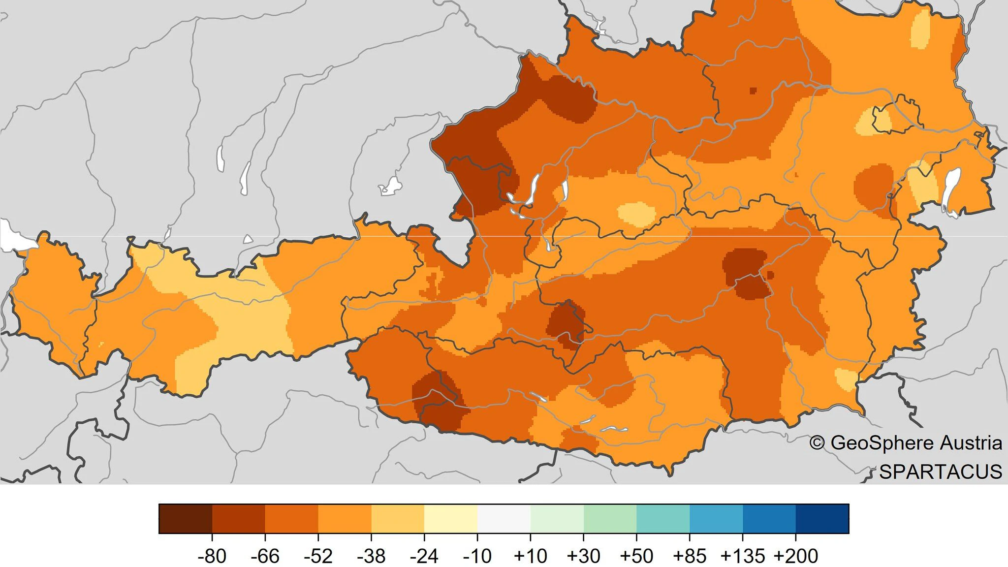 Der Niederschlagsrückgang im Vergleich zum Mittel 1991-2020.