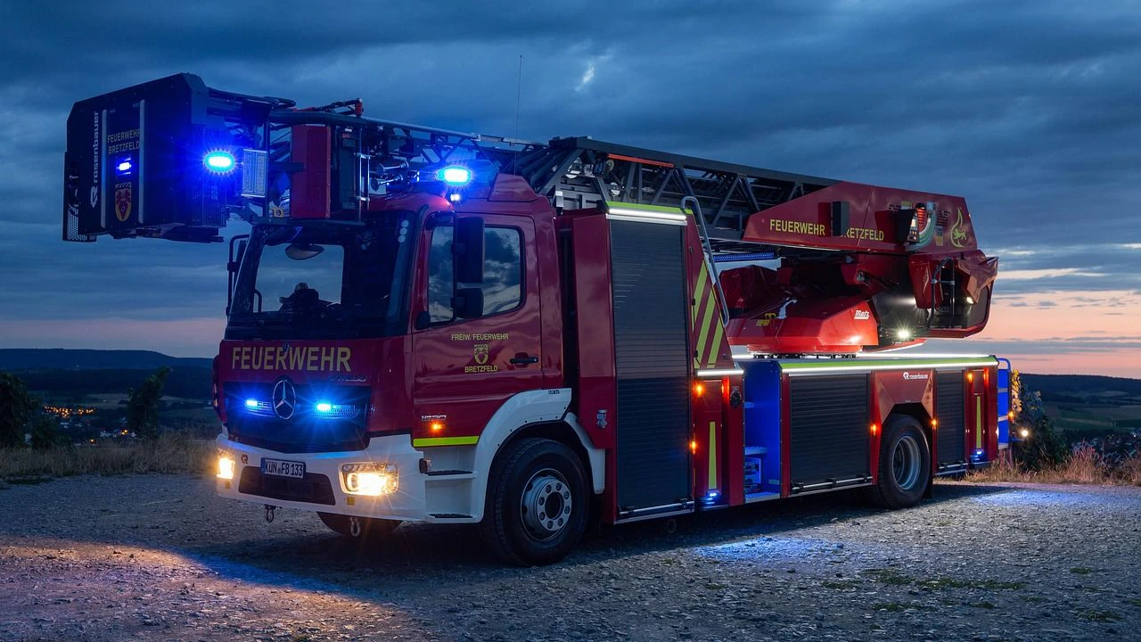 Feuerwehrauto im Einsatz mit Blaulicht