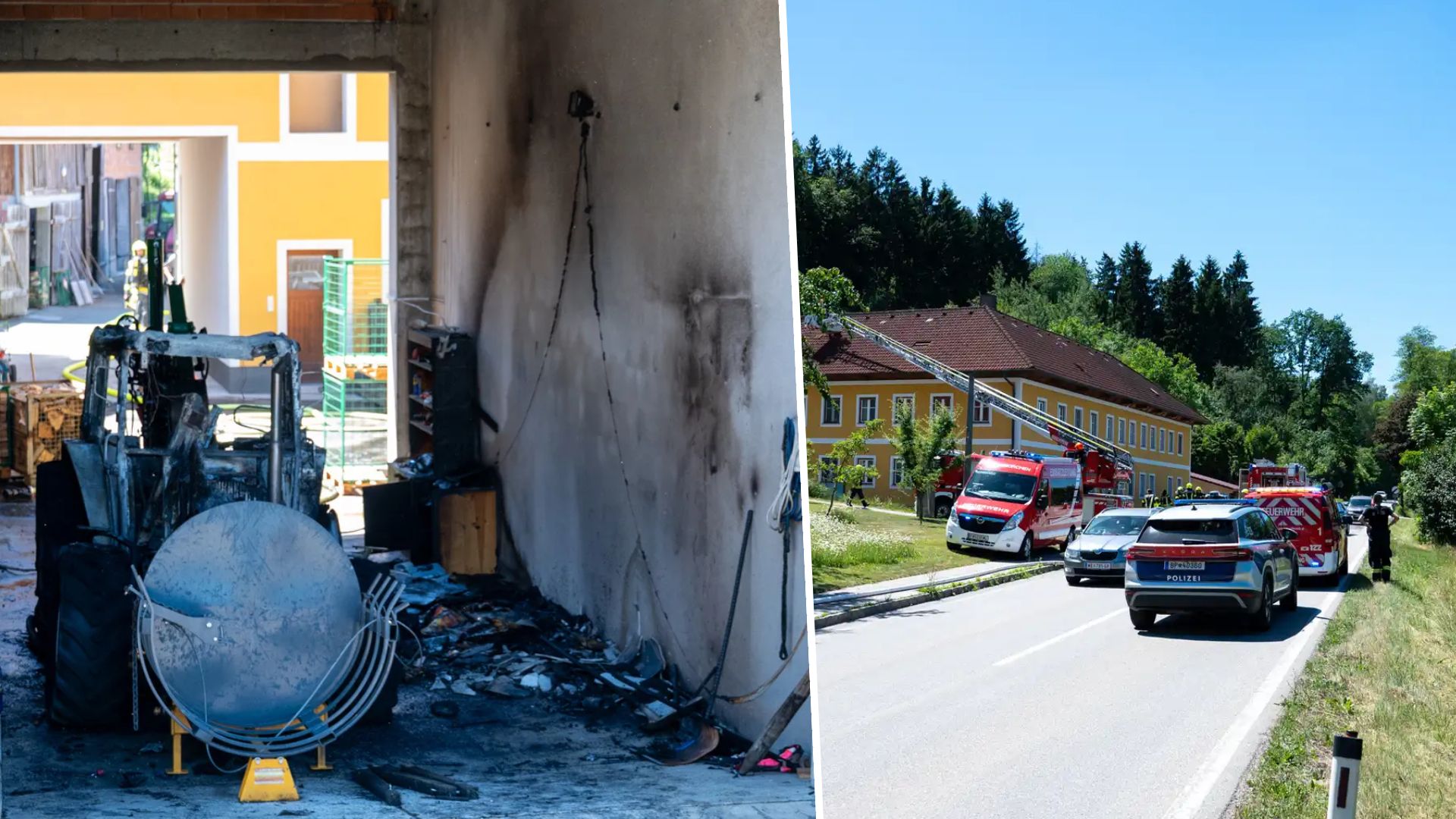 Der Traktor brannte ab, neun Feuerwehren standen im Einsatz.