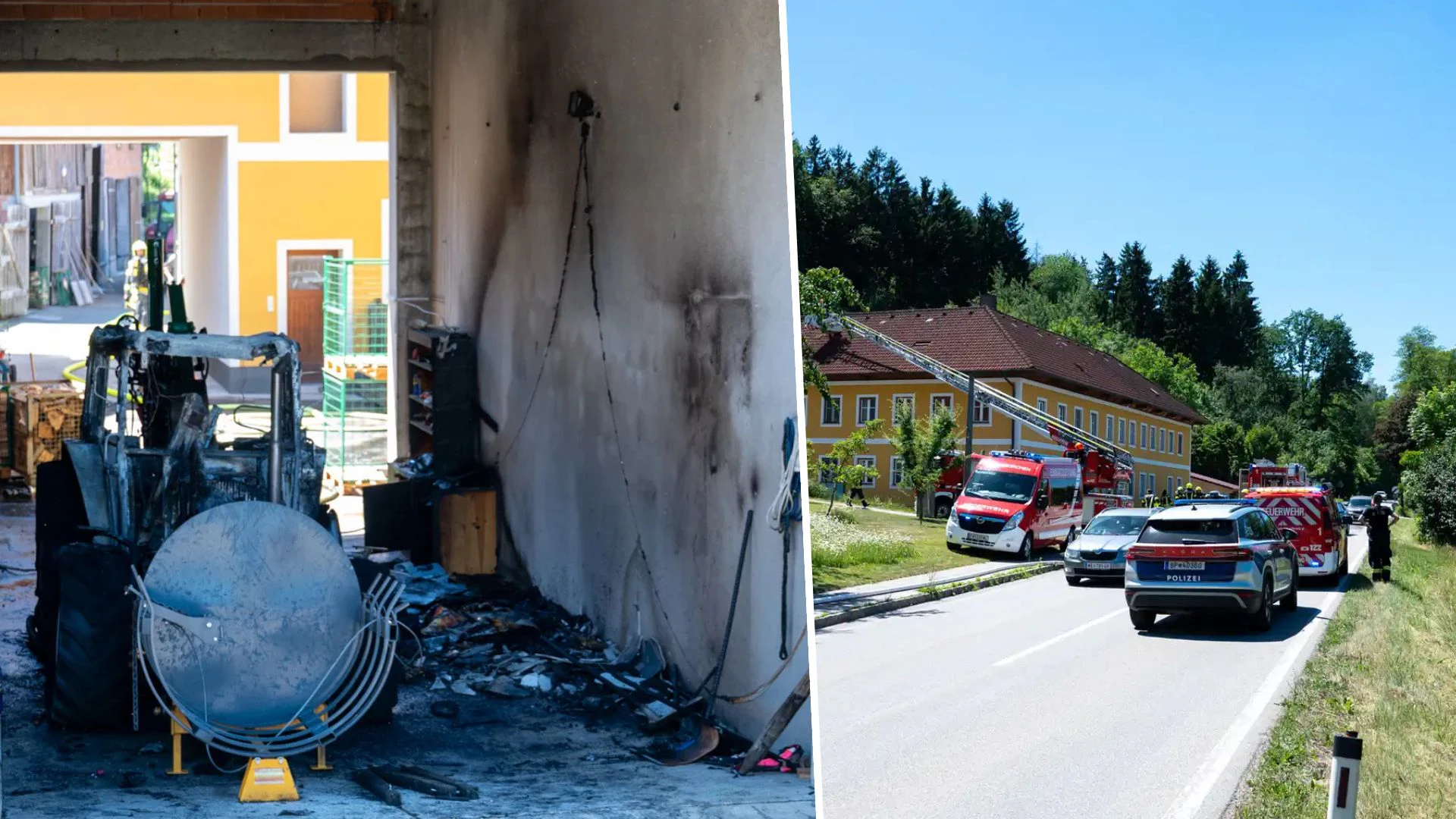 Heute.at - Traktor brennt lichterloh: 9 Feuerwehren im Großeinsatz