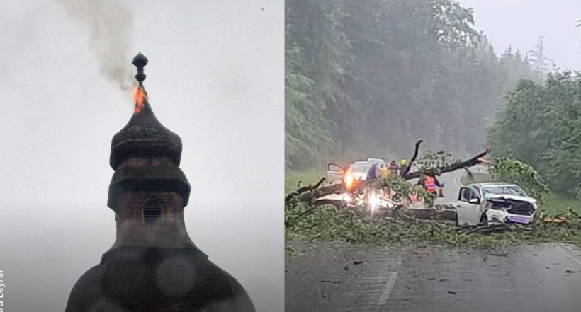 Heute.at - Brand im Schloss Dobersberg – Blitz schlug in Turm ein!