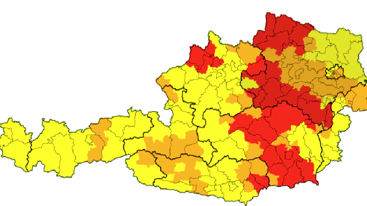 Aktuelle Unwetterwarnungen für Österreich.
