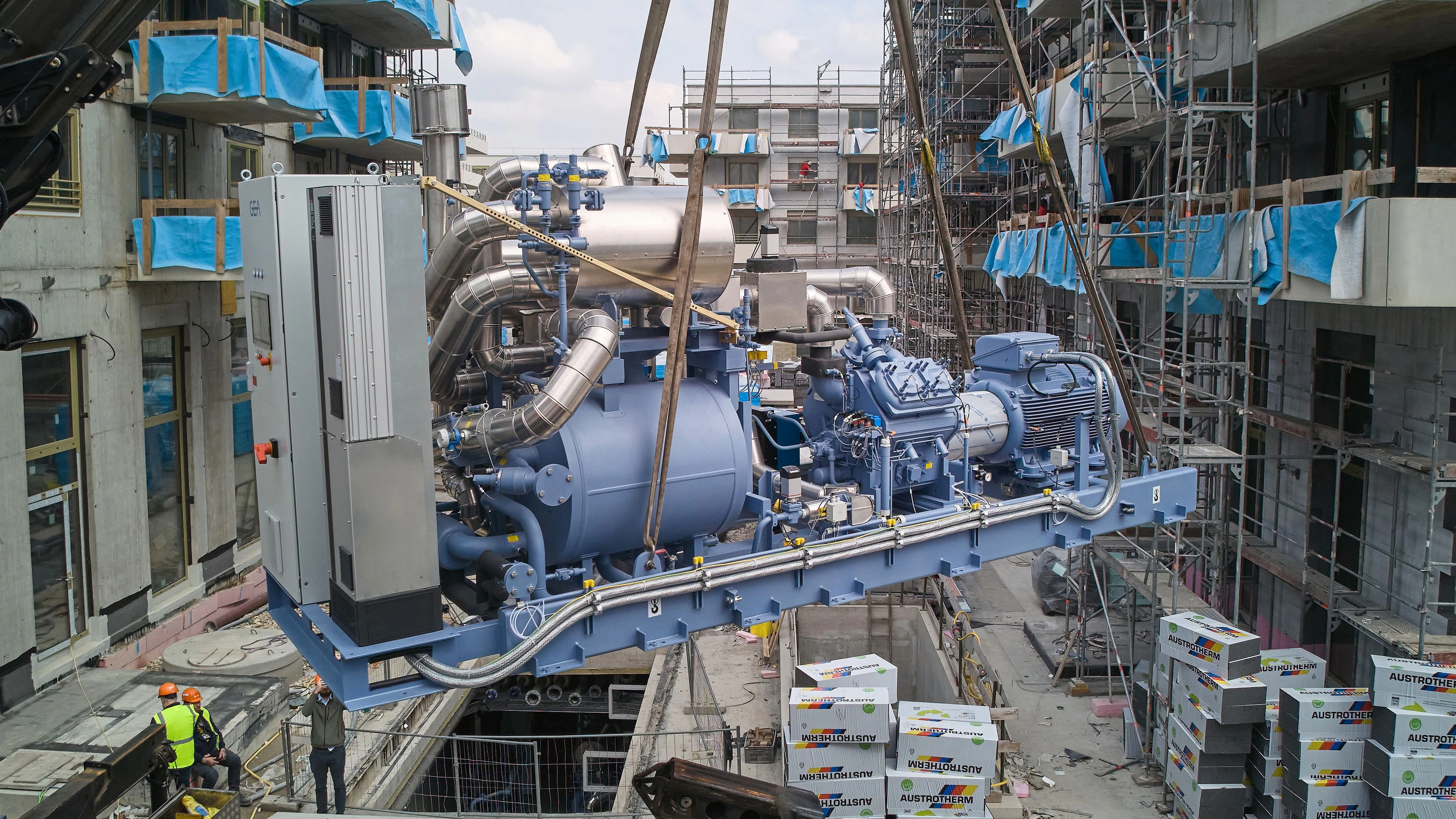 Einbringung der Kältepumpen beim Stadtwerweiterungsgebiet Donaufeld