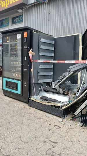 Explosion in Wien: Unbekannte sprengen Zigarettenautomat in Floridsdorf und stehlen Tschick. Polizei ermittelt, Hinweise erbeten.