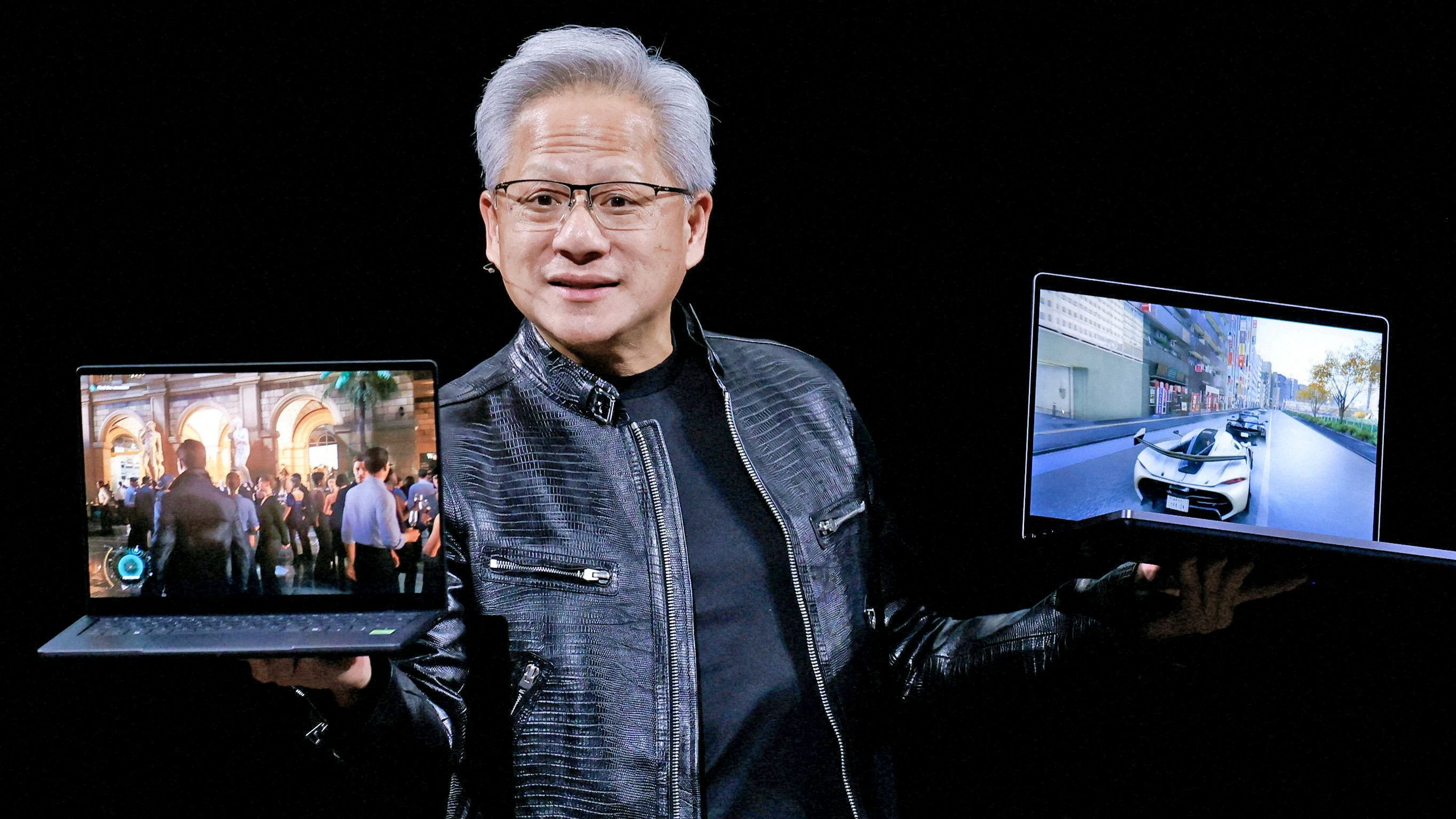 Nvidia CEO Jensen Huang introduces laptop models using RTX Spark GPUs during a keynote speech on the sidelines of the Computex trade show in Taipei, Taiwan, June 1, 2026. REUTERS/Ann Wang
