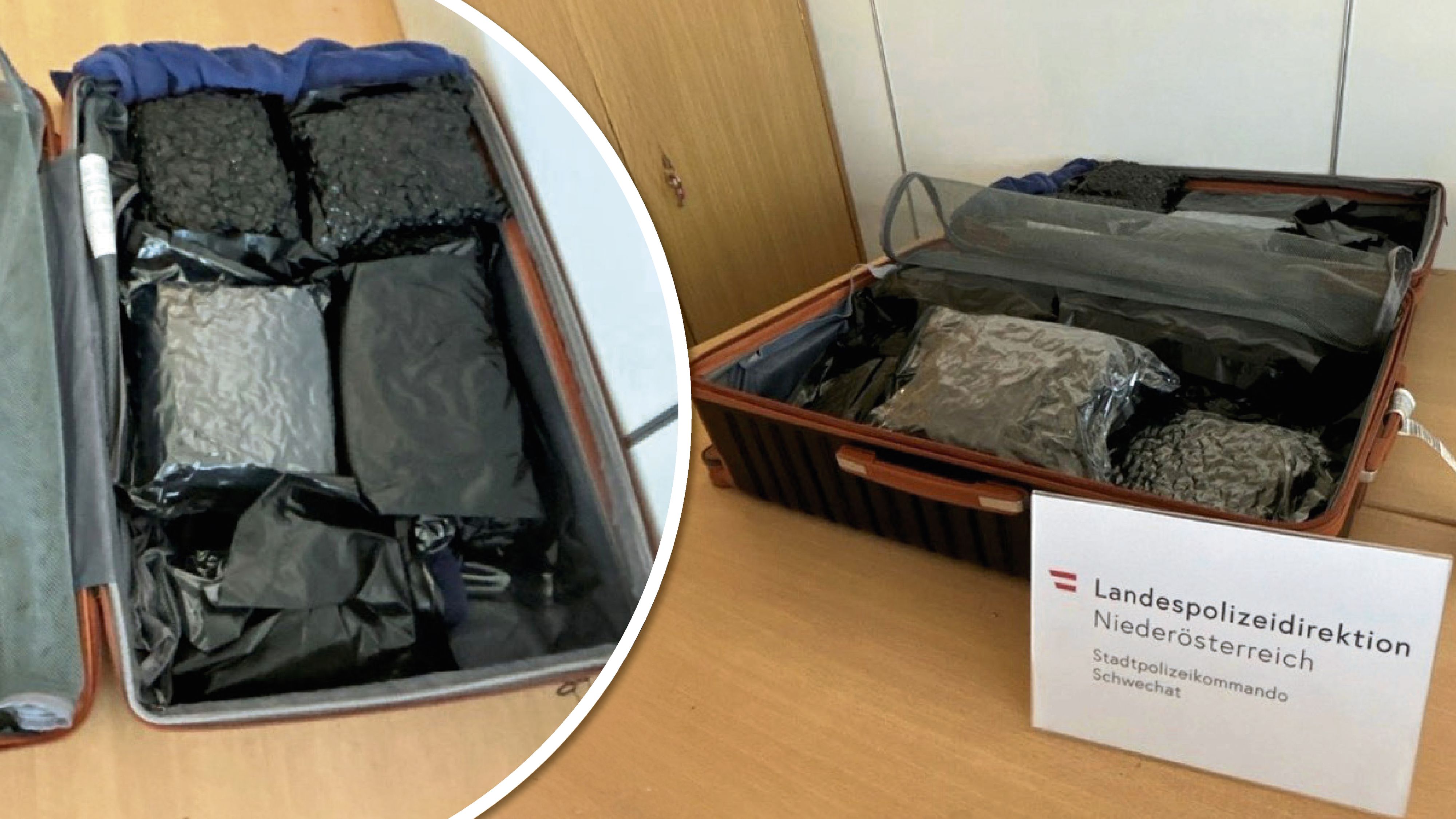 Die Beamten des Stadtpolizeikommandos Schwechat konnten ein Gepäckstück mit 18 Kilogramm Cannabiskraut sicherstellen. 