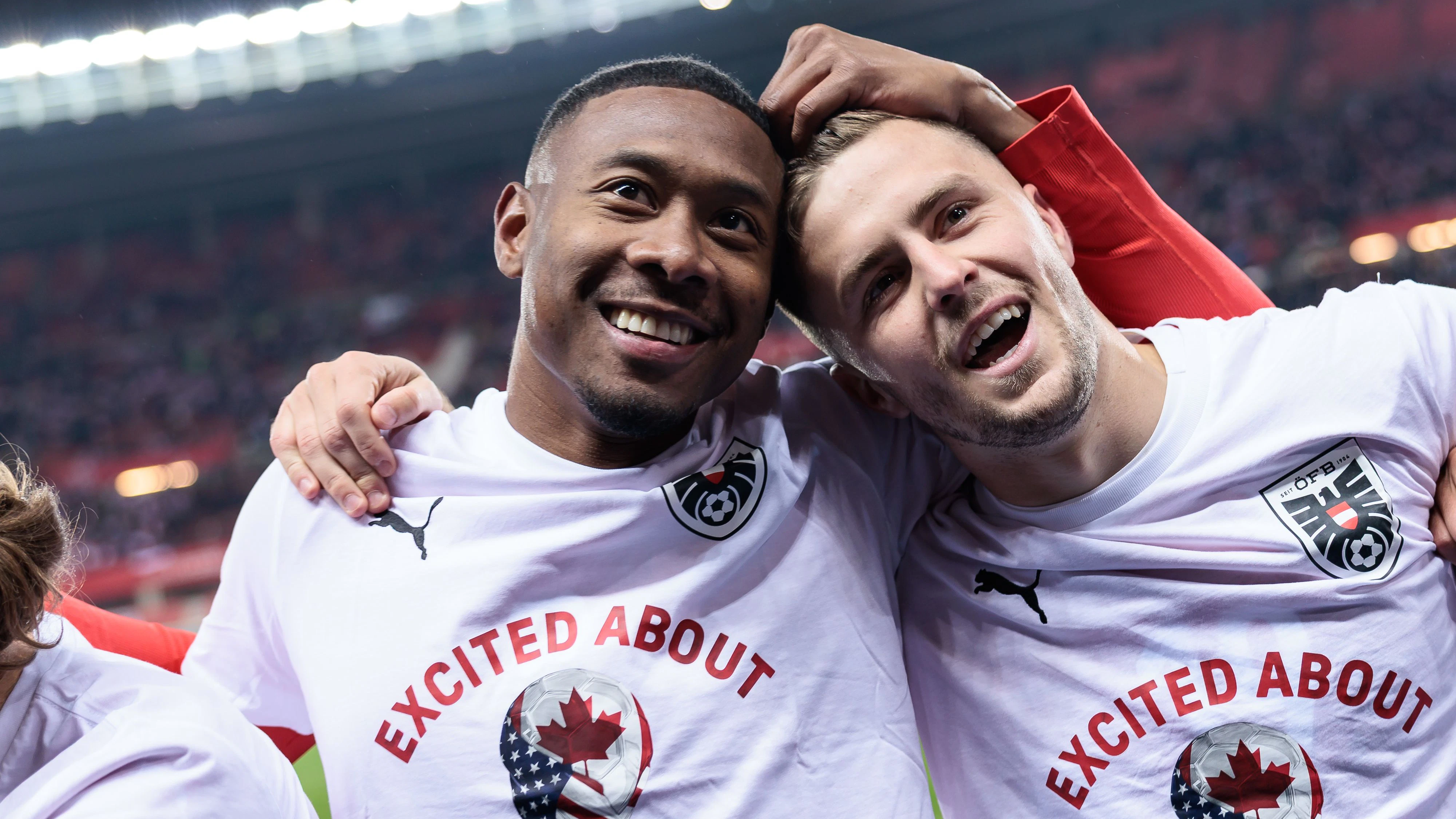 VIENNA,AUSTRIA,18.NOV.25 - FIFA World Cup 2026, European Qualifiers, group stage, OEFB international match, Austria vs Bosnia and Herzegovina. Image shows the rejoicing of David Alaba and Christoph Baumgartner (AUT). Photo: GEPA pictures/ Armin Rauthner
