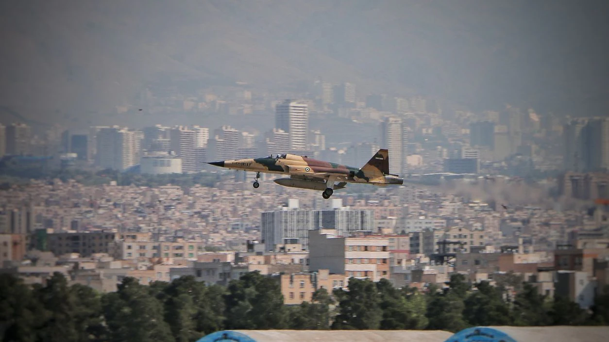 During the parade ceremony of the Iranian Air Force, the Northrop F-5 Tiger fighter plane lands at Mehrabad Airport, Tehran.