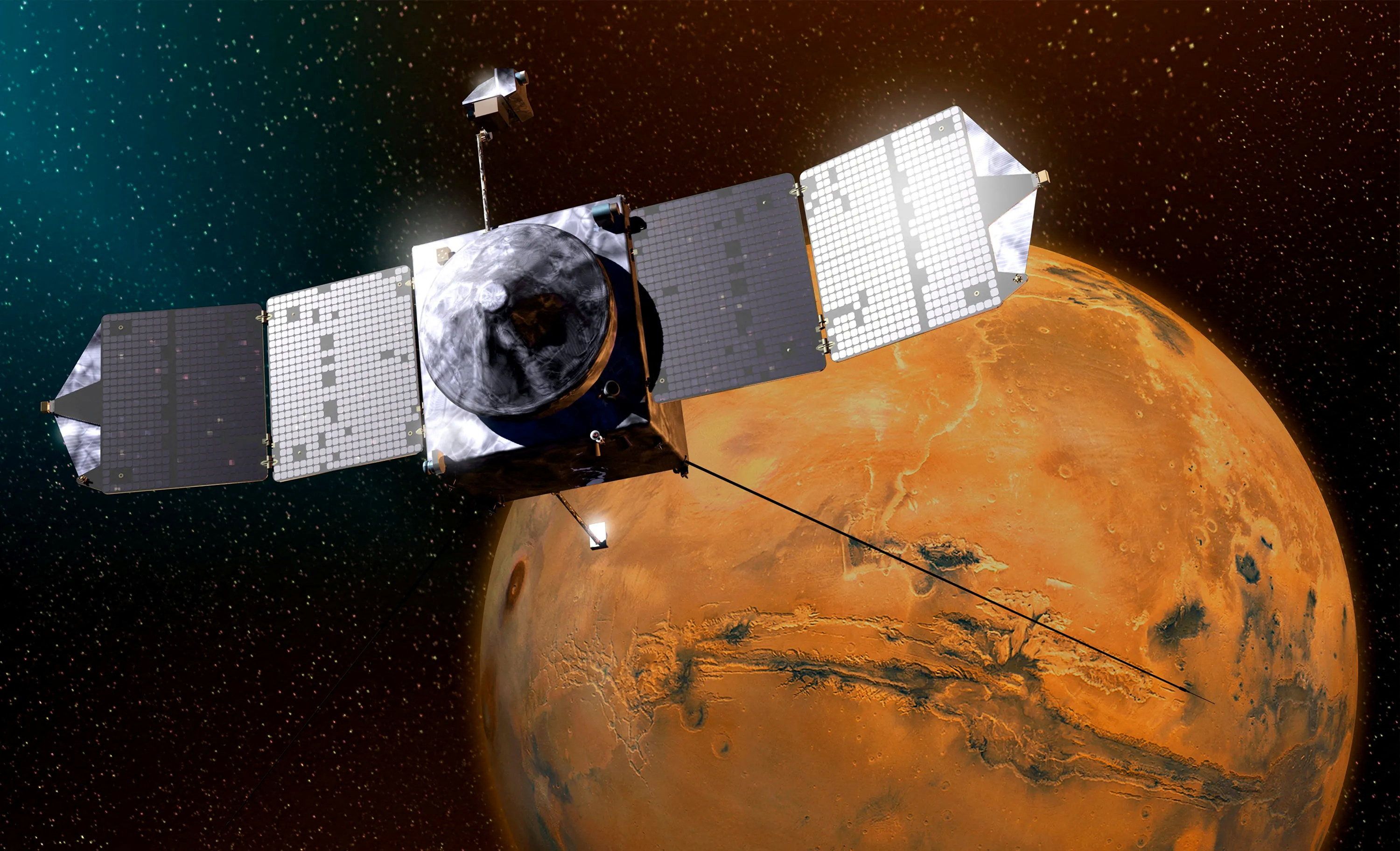 MAVEN (Mars Atmosphere and Volatile EvolutioN) ist eine Forschungssonde der NASA, welche die obere Atmosphäre, die Ionosphäre und die Wechselwirkungen des Mars mit der Sonne untersucht.