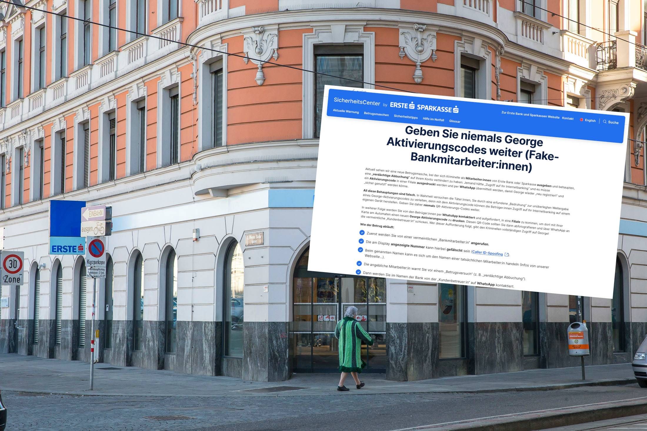 Die Erste Bank warnt vor einer neuen Betrugsmasche.