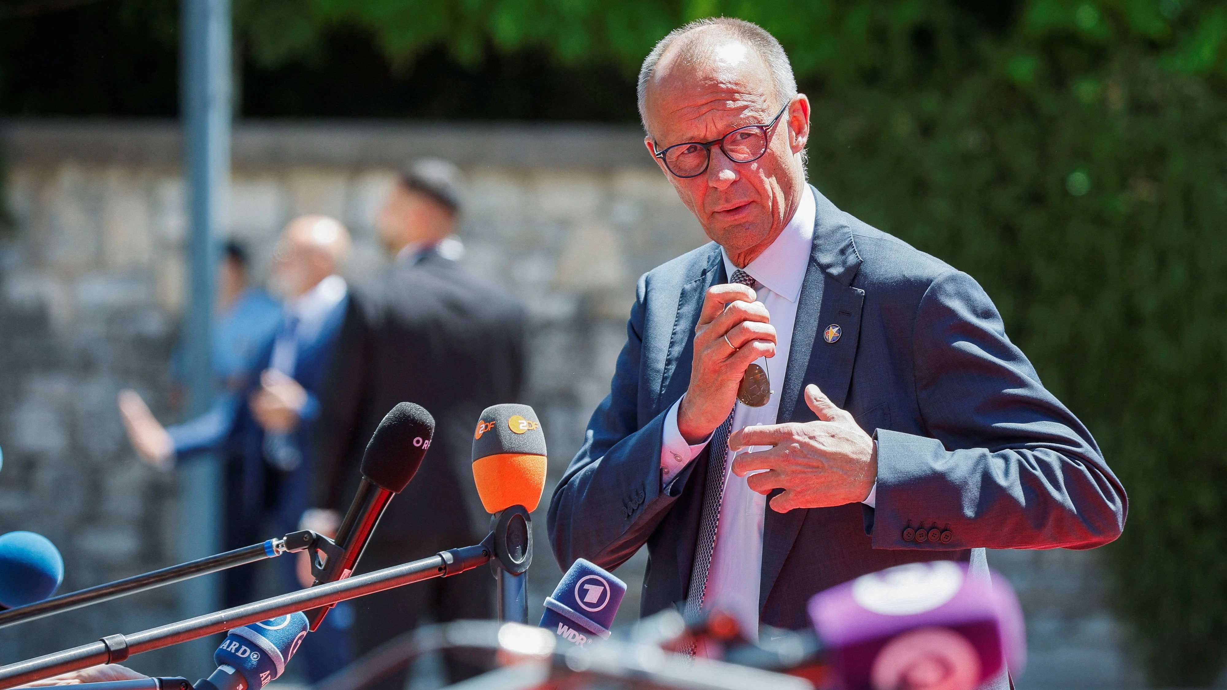 German Chancellor Friedrich Merz arrives for the EU-Western Balkans Summit in Tivat, Montenegro, June 5, 2026. REUTERS/Stevo Vasiljevic 