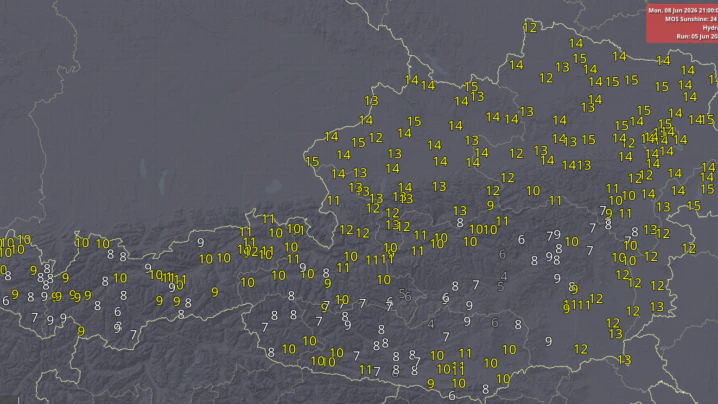 Prognose der Sonnenstunden für Montag, 08.06.2026