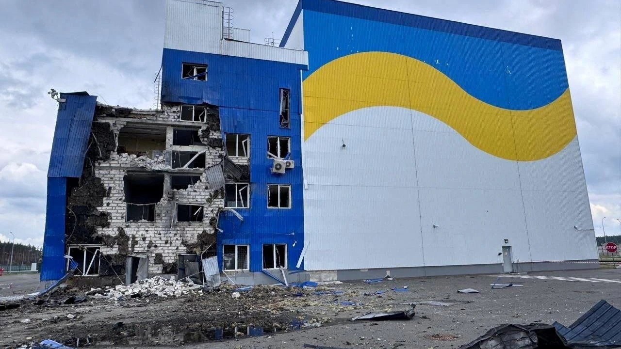 A handout image from Ukraine's Energoatom shows damage to a spent nuclear fuel storage facility, following what the company said was a drone strike, amid Russia's attack on Ukraine, near Chornobyl, Ukraine, in this undated image released June 7, 2026. Energoatom/Handout via REUTERS  THIS IMAGE HAS BEEN SUPPLIED BY A THIRD PARTY. MANDATORY CREDIT.  BEST QUALITY AVAILABLE.   VERIFICATION: Reuters verified the location of the images by matching the building exterior to archive and satellite imagery. The date of the images could not be verified, however Ukraine’s state atomic agency Energoatom said in a statement that the Centralized Spent Nuclear Fuel Storage Facility (CSSF) was hit in a drone attack on June 7, 2026 at 02:10 local time (2310GMT on June 6). 