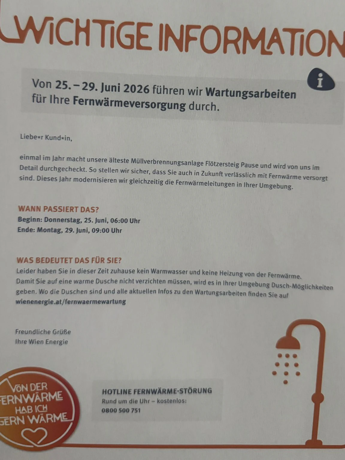 Keine Fernwärme Ende Juni für Hunderte haushalte in Wien.