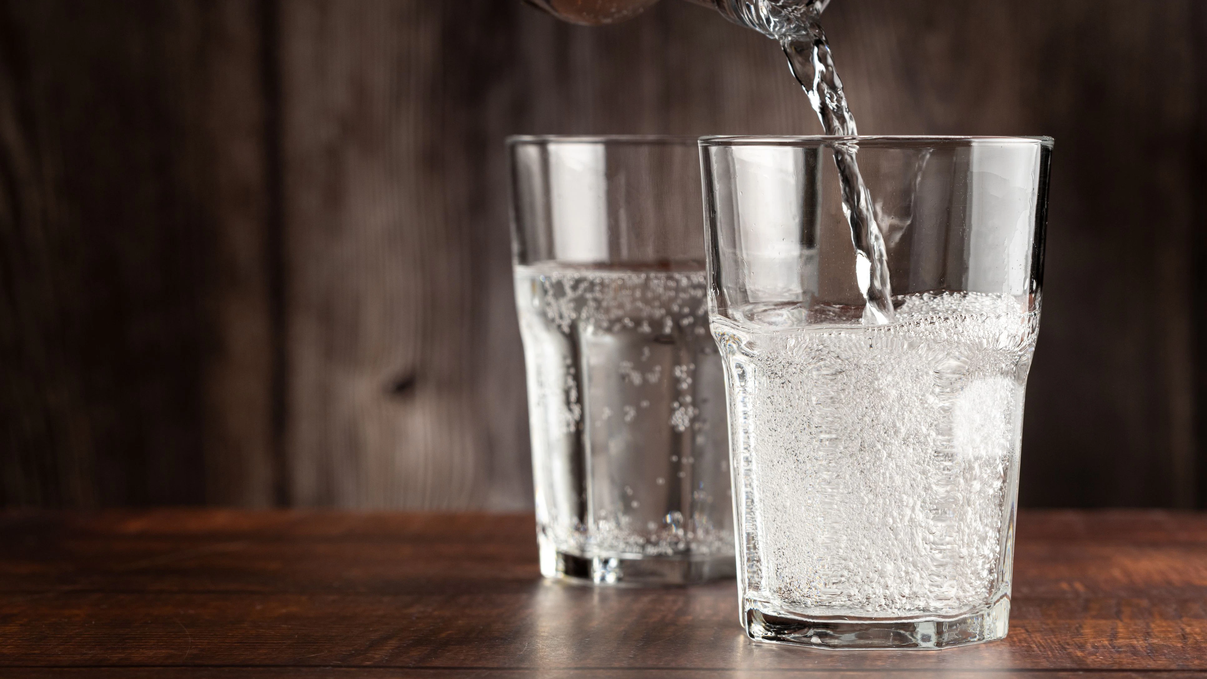 Glass of cold sparkling water.