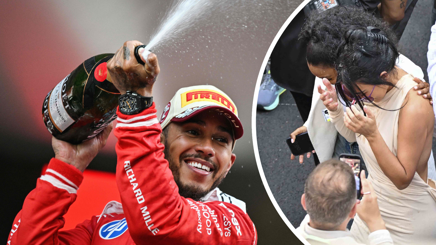 Lewis Hamilton bespritzte seine Freundin Kim Kardashian mit Champagner, als er am Sonntag beim Formel-1-Grand-Prix von Monaco auf dem Podium feierte.