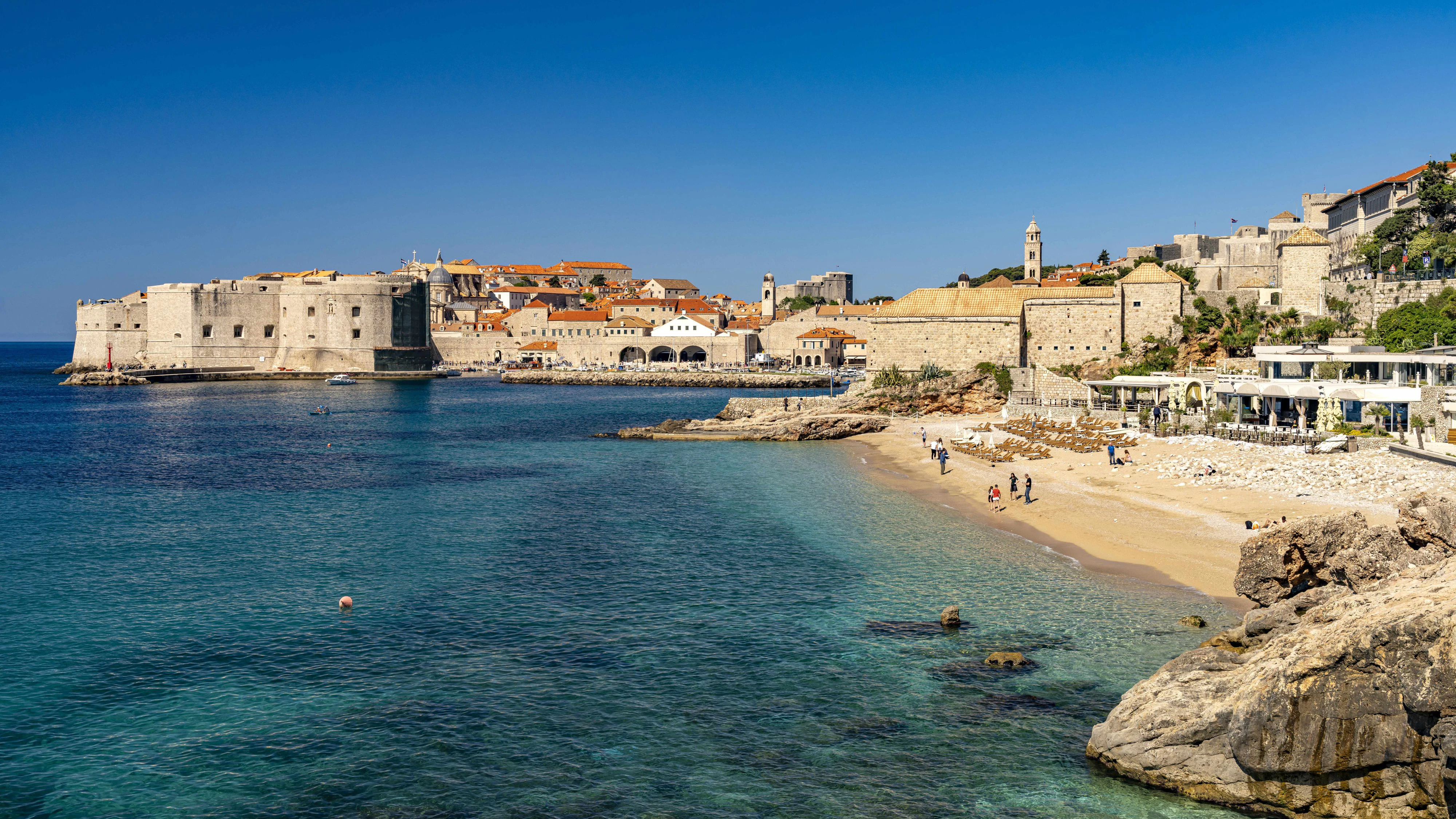 Banje Beach and the Old Town of Dubrovnik, Croatia, Europe