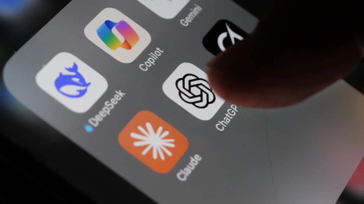 London, UK - 05 03 2025: Apple iPhone screen with Artificial Intelligence icons internet AI app application ChatGPT, DeepSeek, Gemini, Copilot, Grok, Claude, etc.