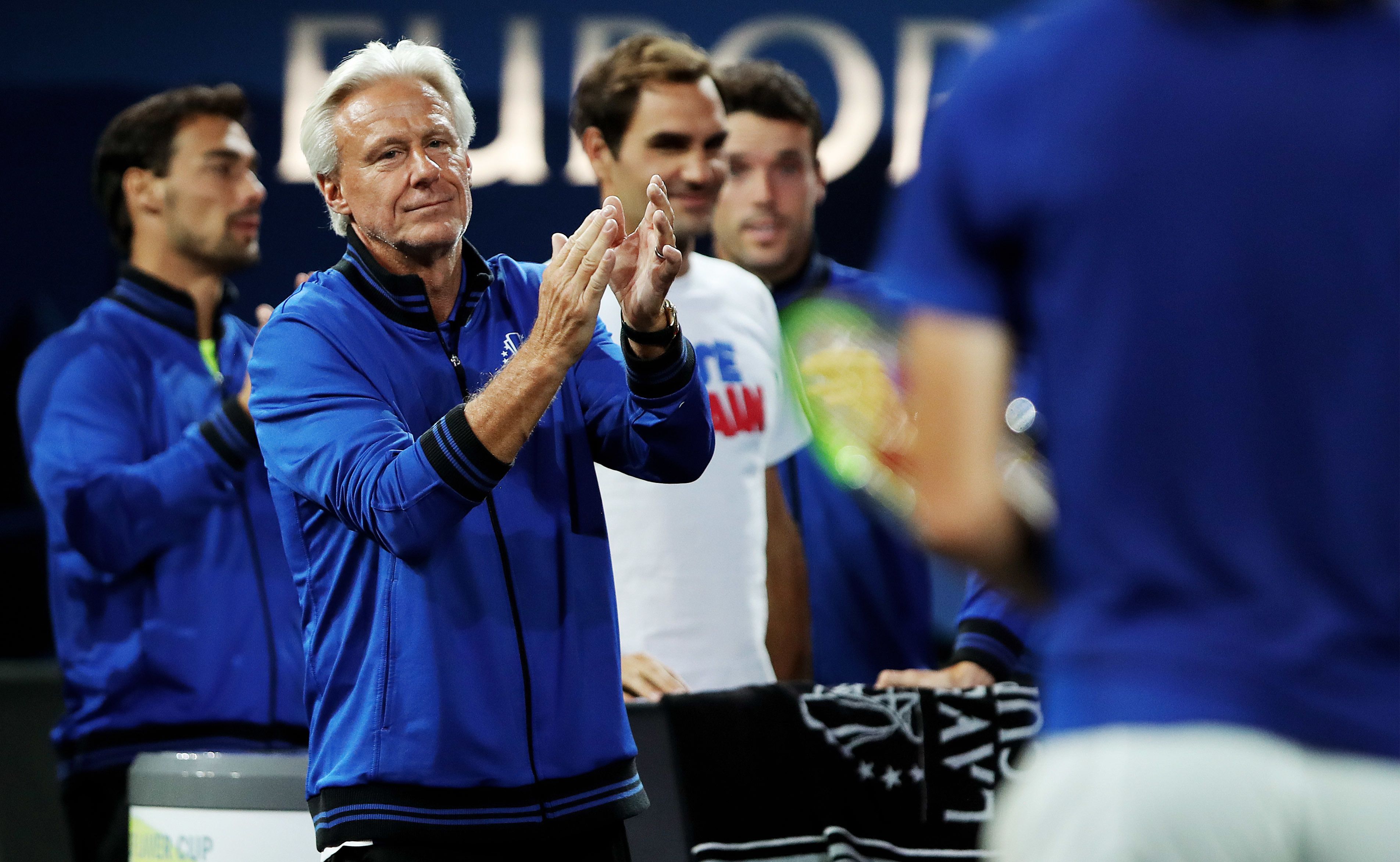 Björn Borg beim Laver Cup mit Roger Federer