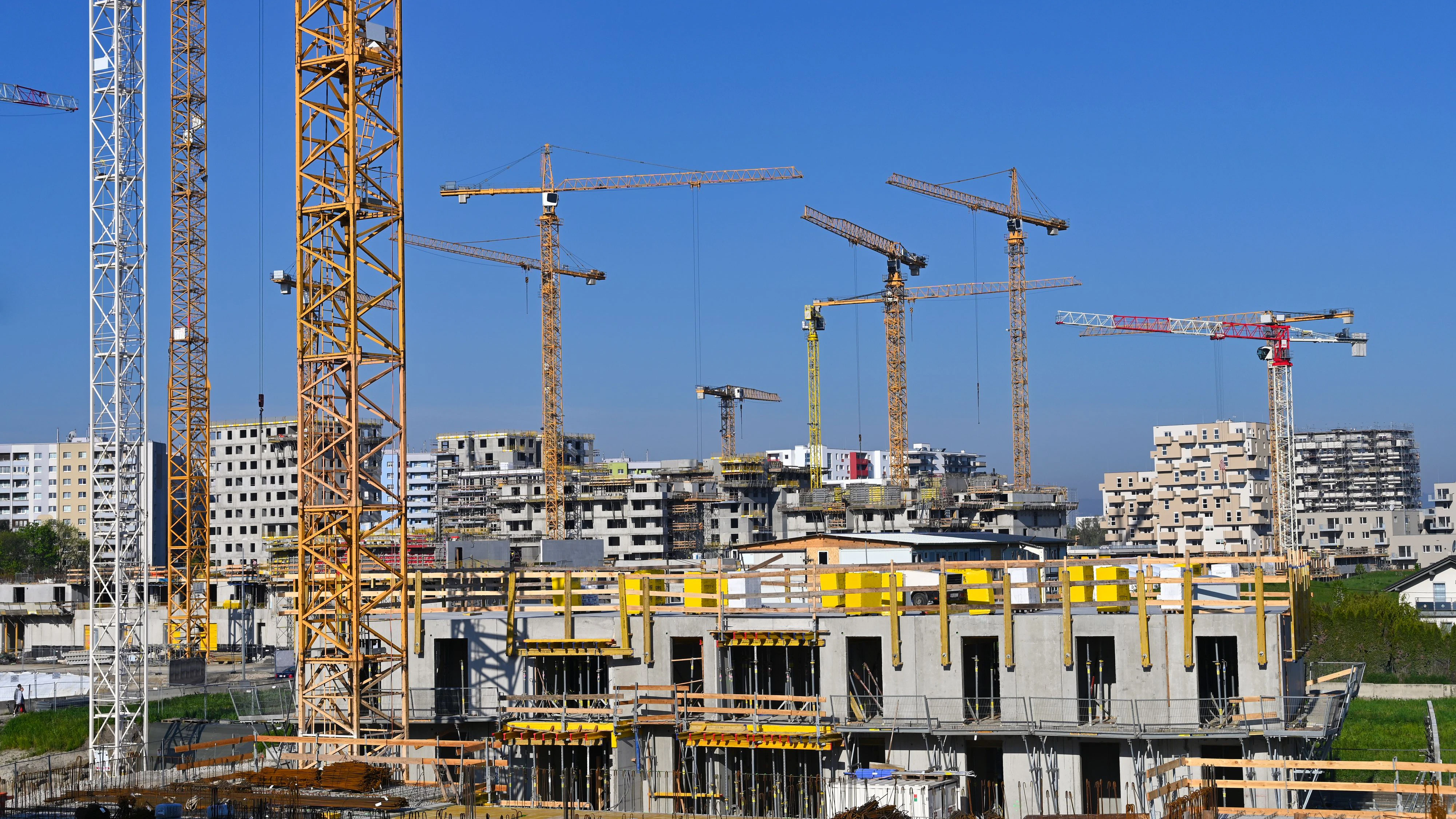 Cranes and new buildings construction site in Vienna