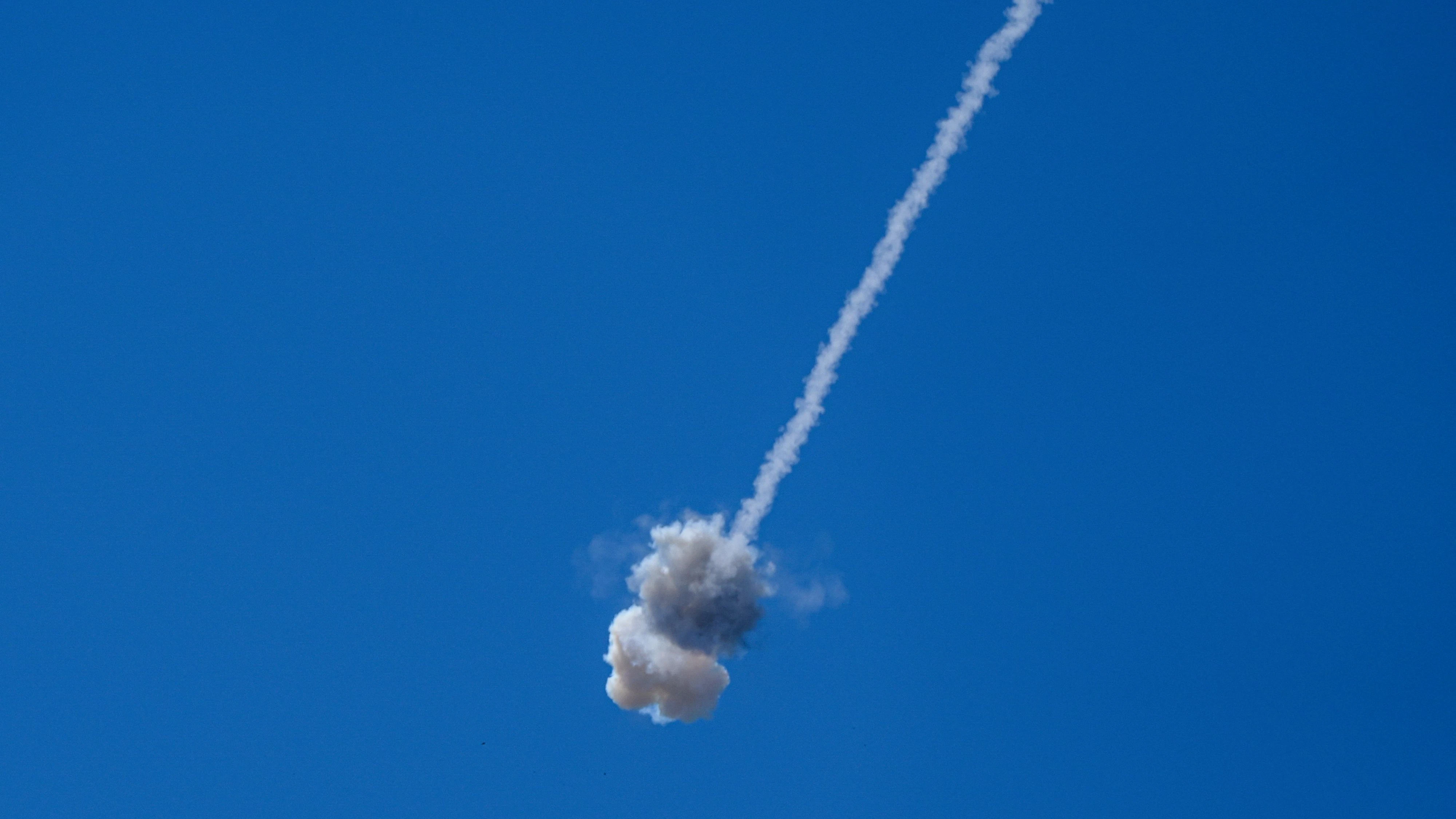 An interception by Israel's Iron Dome anti-missile system, as seen from the Israeli side of the Israel-Lebanon border, June 8, 2026. REUTERS/Ayal Margolin    ISRAEL OUT. NO COMMERCIAL OR EDITORIAL SALES IN ISRAEL