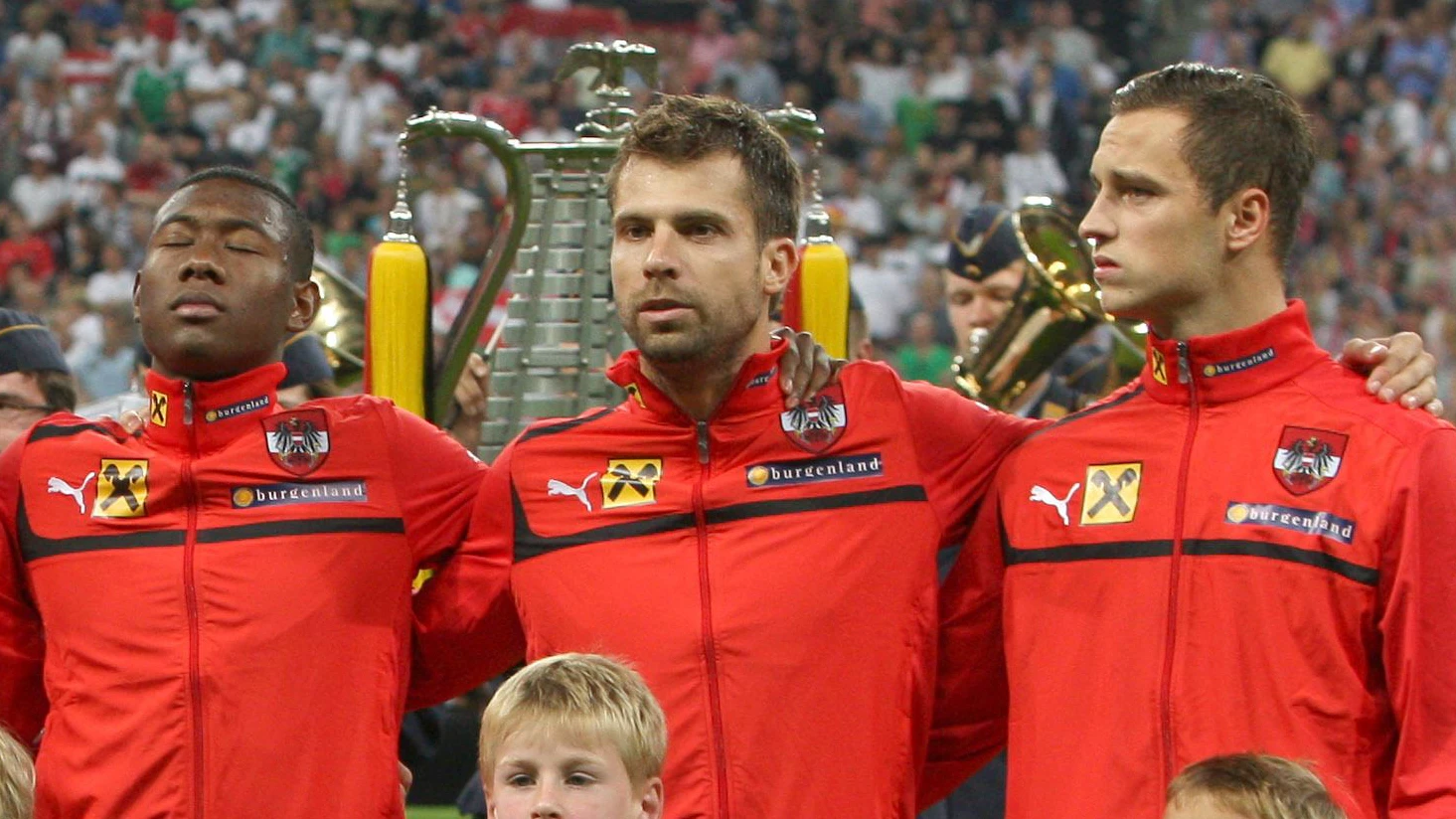 Ivanschitz 2014 beim ÖFB-Team, flankiert von Alaba und Arnautovic.