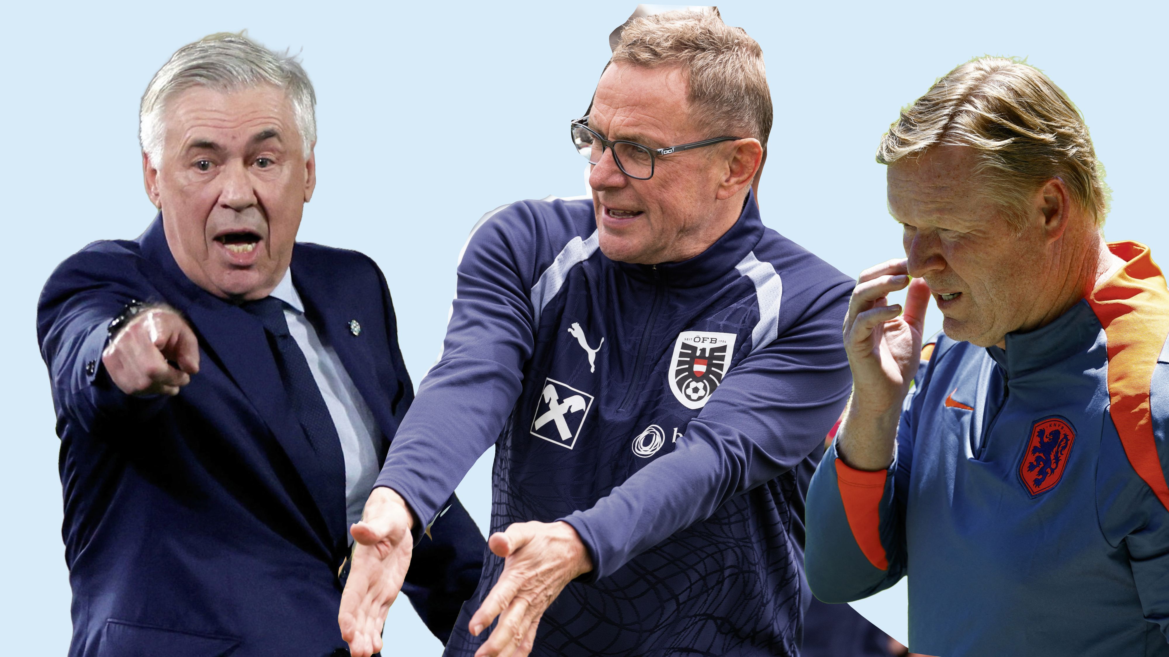 Rangnick hat einen besseren Punkteschnitt als Ancelotti (l.) und Koeman (r.)