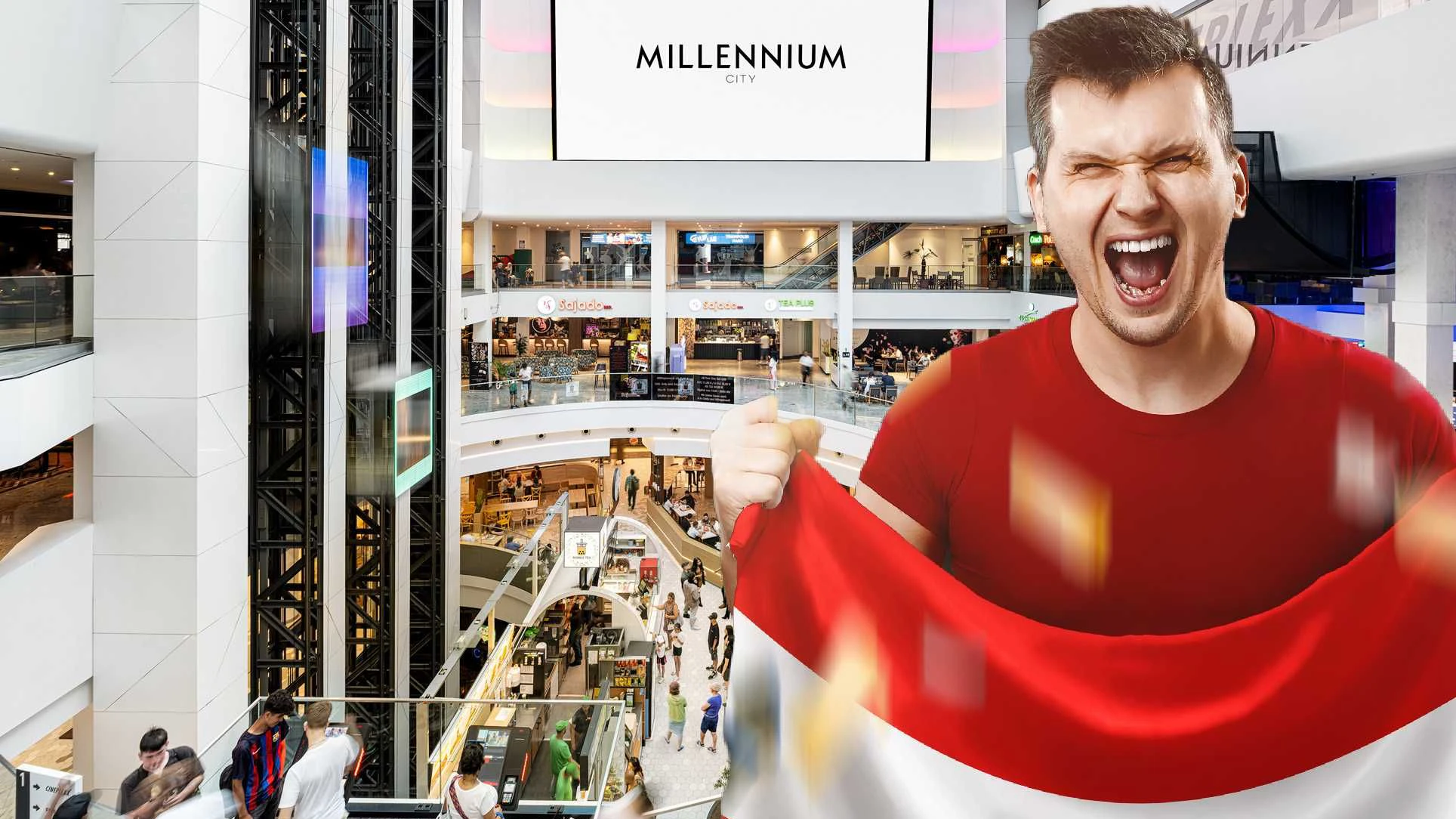 Public Viewing auf XXL-Screen in der Millennium City in Wien-Brigittenau. 