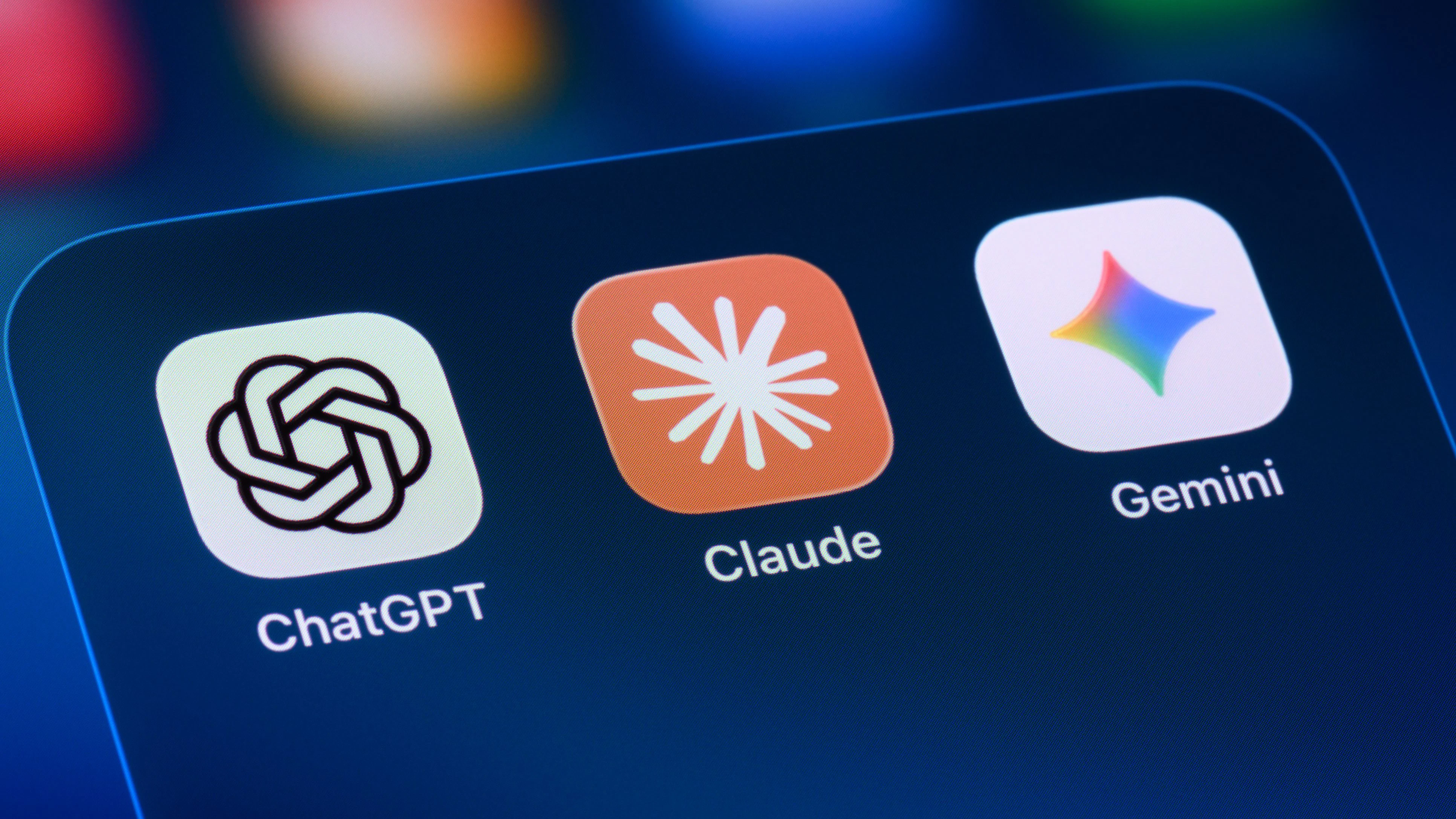 Toronto, Canada - March 25, 2026:  AI assistant apps on a smartphone - OpenAI ChatGPT, Anthropic Claude, and Google Gemini.