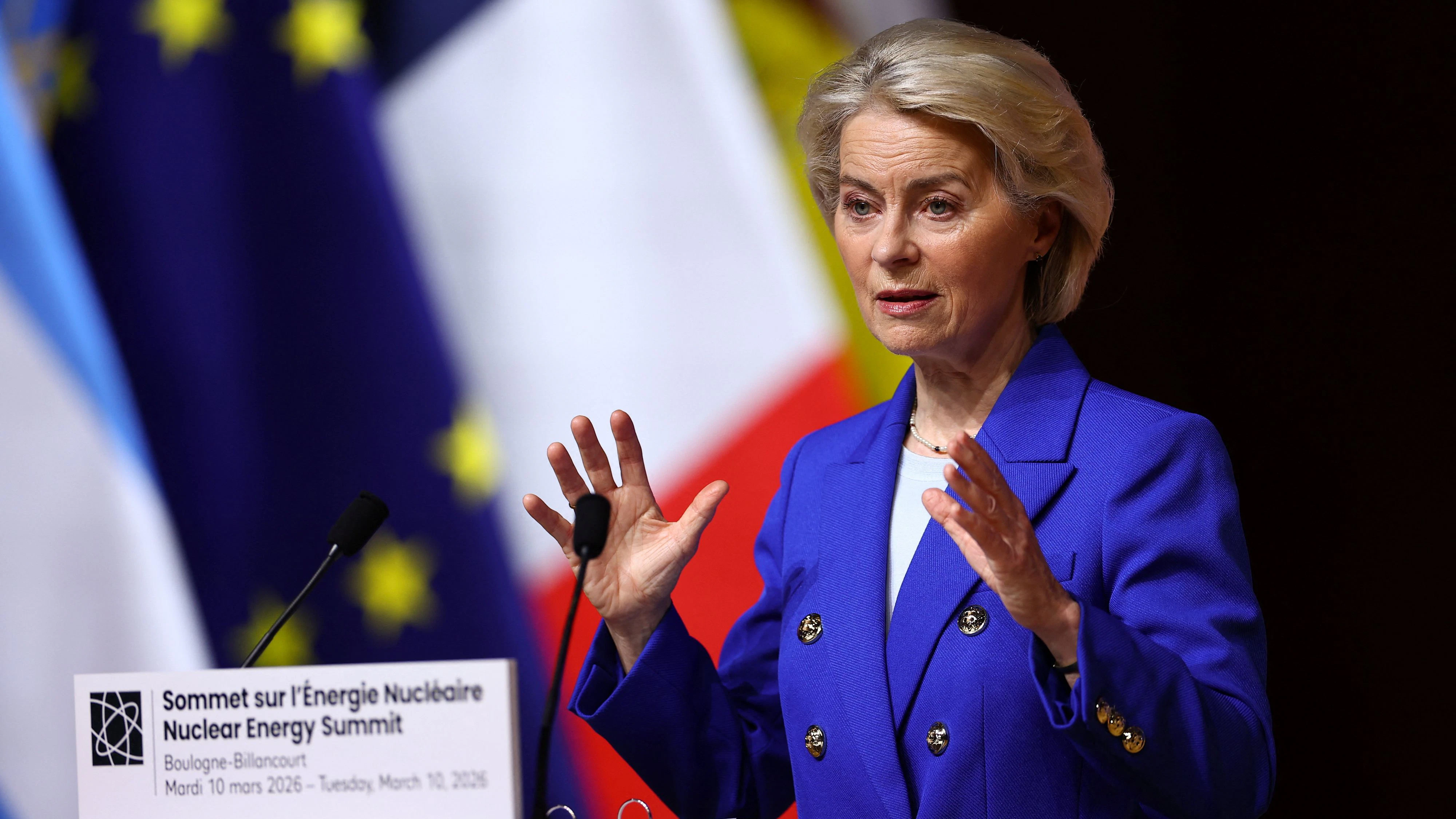 Ursula von der Leyen am Atomenergie-Gipfel in Frankreich im März 2026