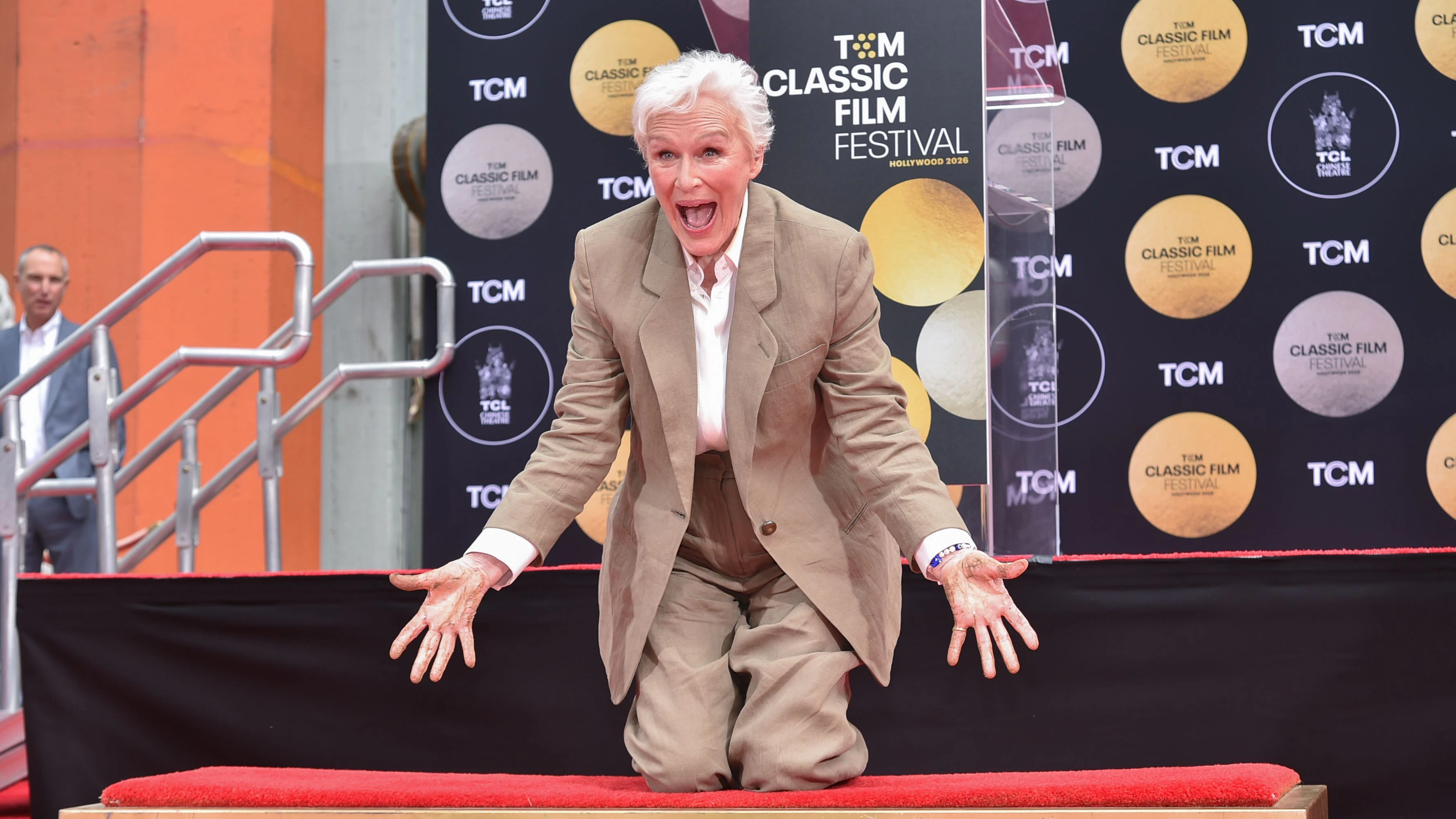 Glenn Close poses during a hand and footprint ceremony honoring Close on Friday, May 1, 2026, at the TCL Chinese Theatre in Los Angeles. (Photo by Richard Shotwell/Invision/AP)