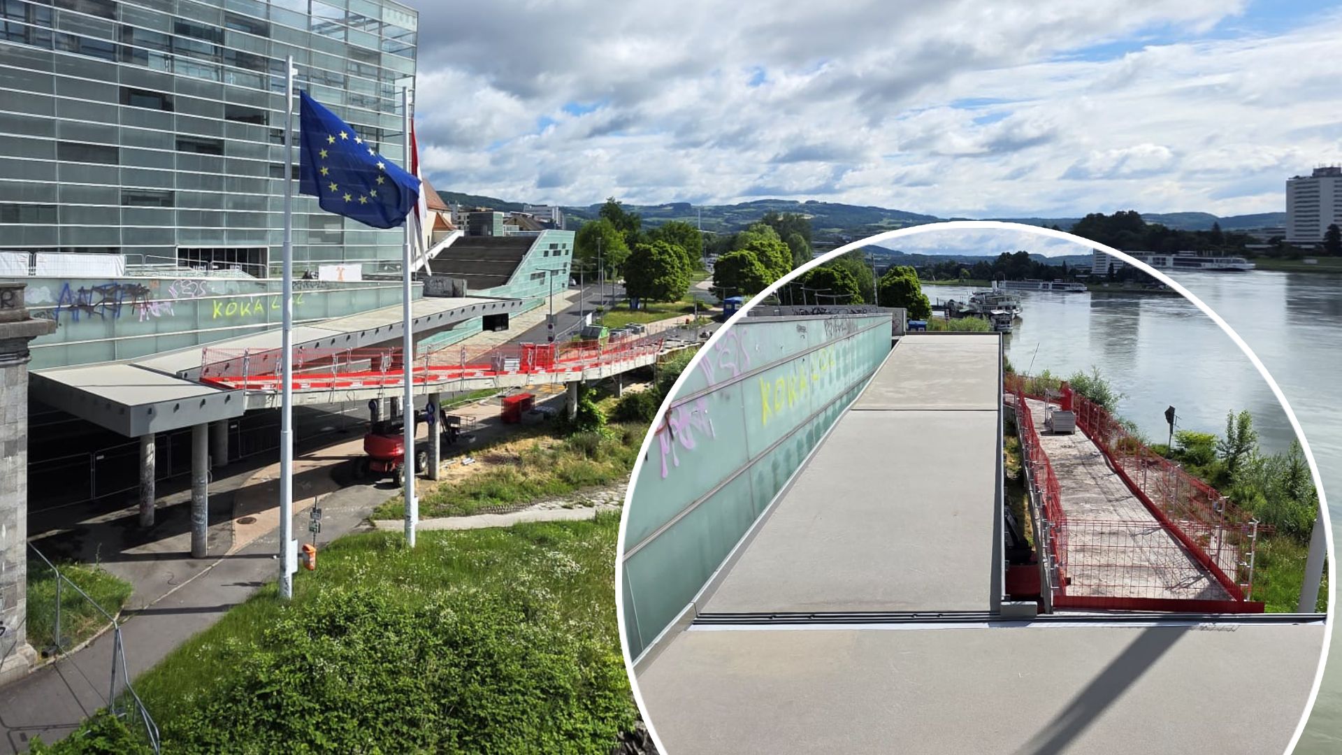 Bald mit mehr Platz: Die Rampe beim Ars Electronica Center wird aktuell verbreitert.