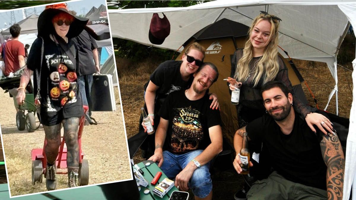 Beste Laube am Gelände schon vorab: Janine, Marcel, Ella, Adrian aus der Schweiz (großes Foto) und Ella aus NÖ.