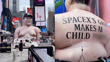Riesiger aufblasbarer Elon Musk in Times Square