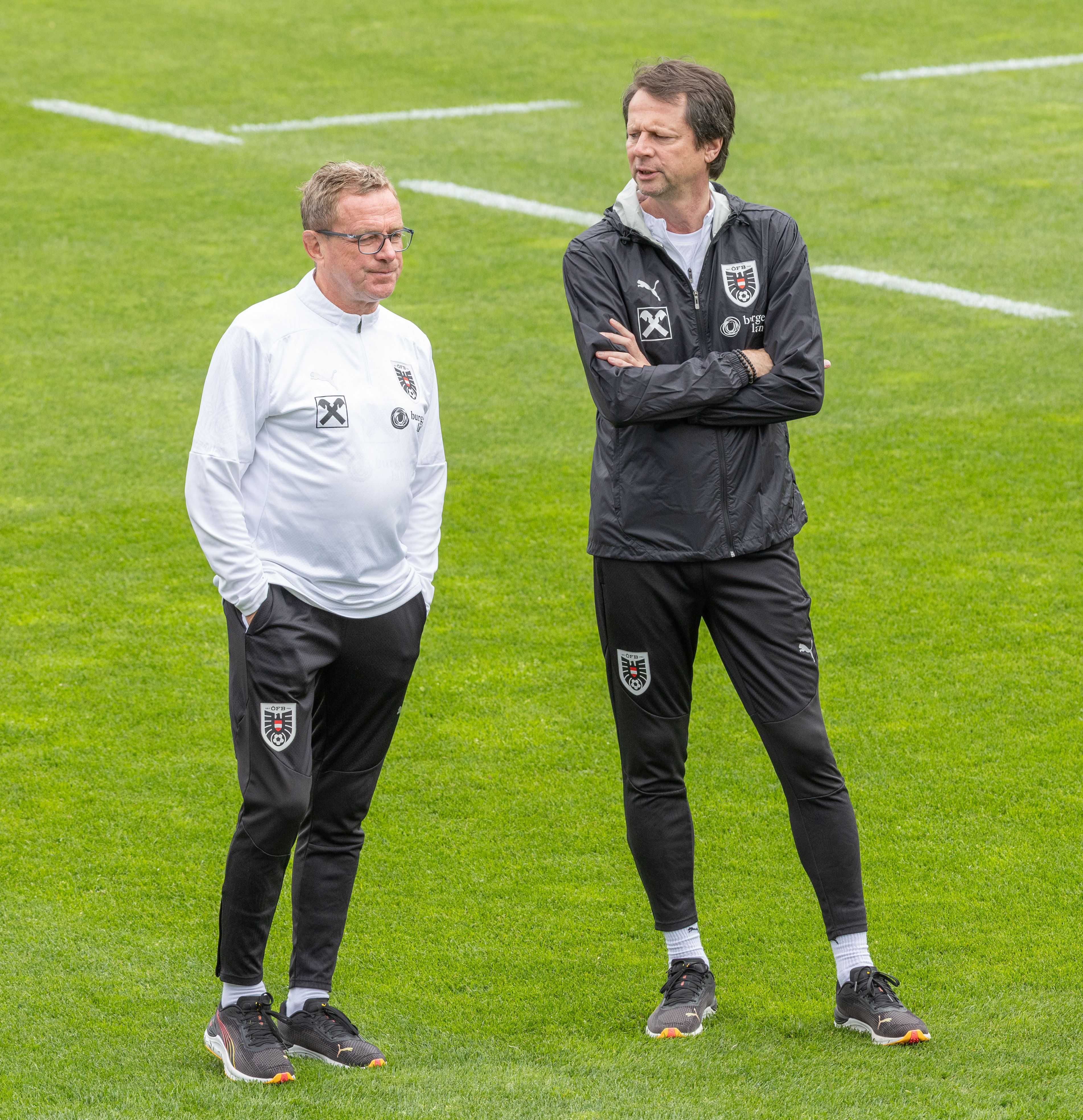 ÖFB-Sport-Boss Peter Schöttel und Österreichs Teamchef Ralf Rangnick. 