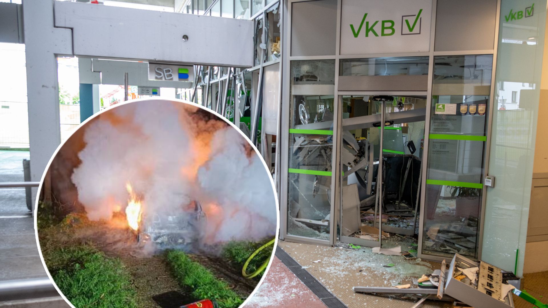 Die mutmaßlichen Täter sollen einen Bankomat in Gmunden gesprengt haben. Das Fluchtauto wurde danach völlig ausgebrannt in einem Wald gefunden.