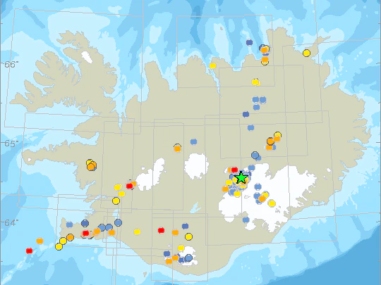 Die gemessenen Erdbeben der letzten Tage auf Island. Im Bereich des Bárðarbunga gab es mehrere Hunderte.