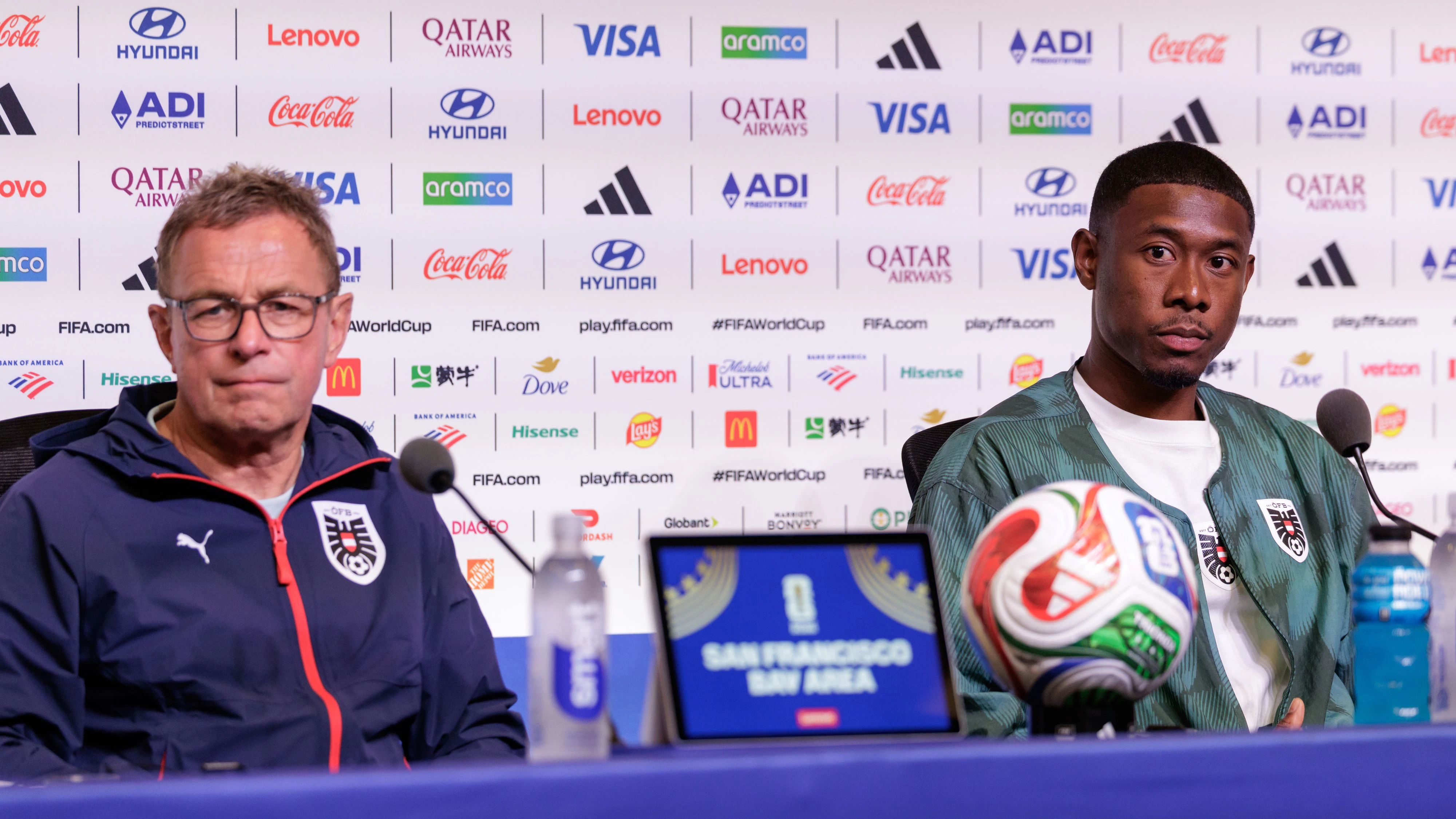 SANTA CLARA,CALIFORNIA,USA,16.JUN.26 - SOCCER - FIFA World Cup 2026, group stage, Austria vs Jordan, preview. Image shows head coach Ralf Rangnick and David Alaba (AUT). Photo: GEPA pictures/ Armin Rauthner