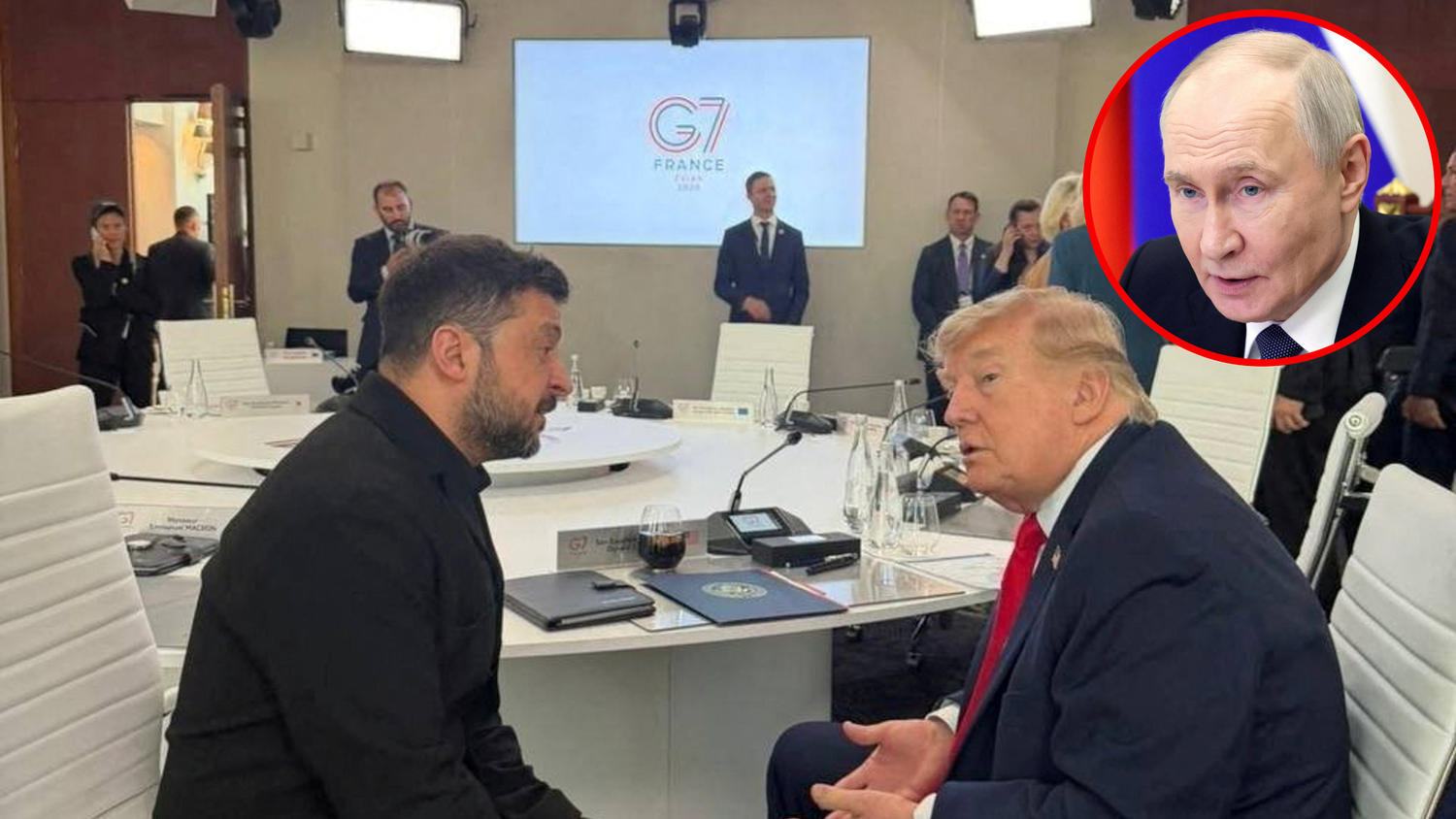 Die Präsidenten der Ukraine und der USA im Gespräch. Die G7 wollen den Druck auf Wladimir Putin erhöhen.