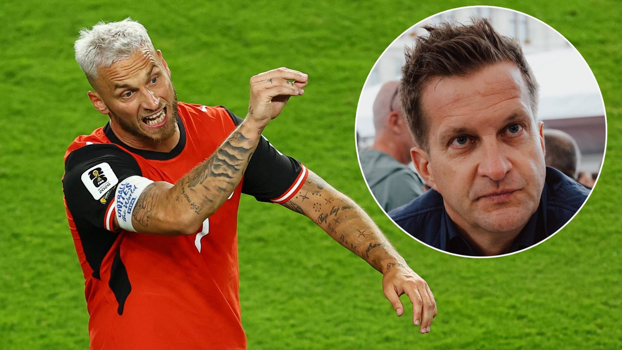 ÖFB-Torschütze Marko Arnautovic, ORF-Kommentator Oliver Polzer