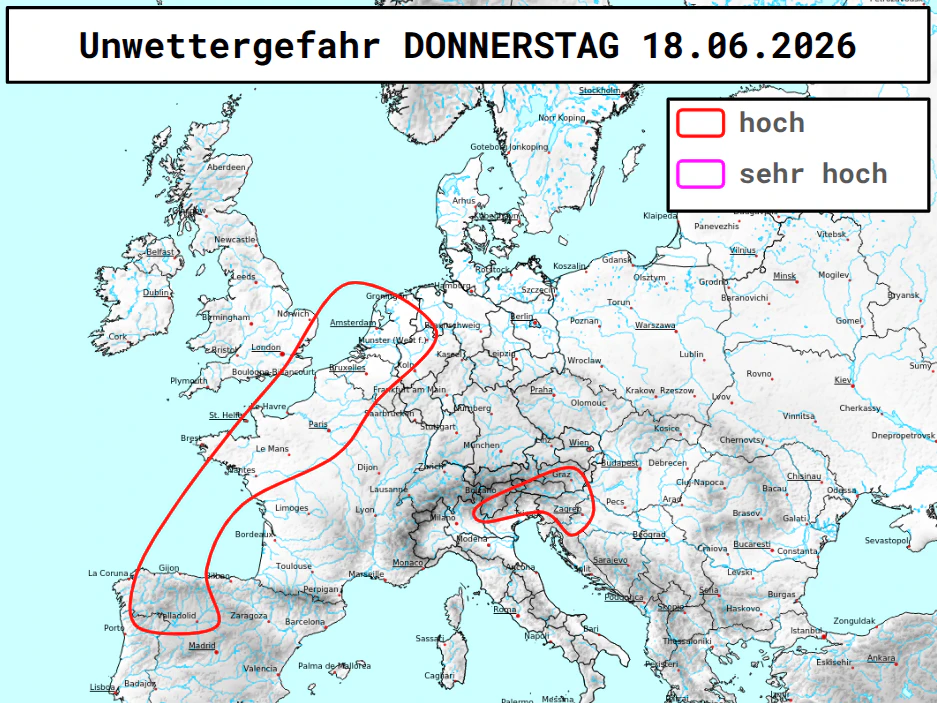 Unwettergefahr am Donnerstag