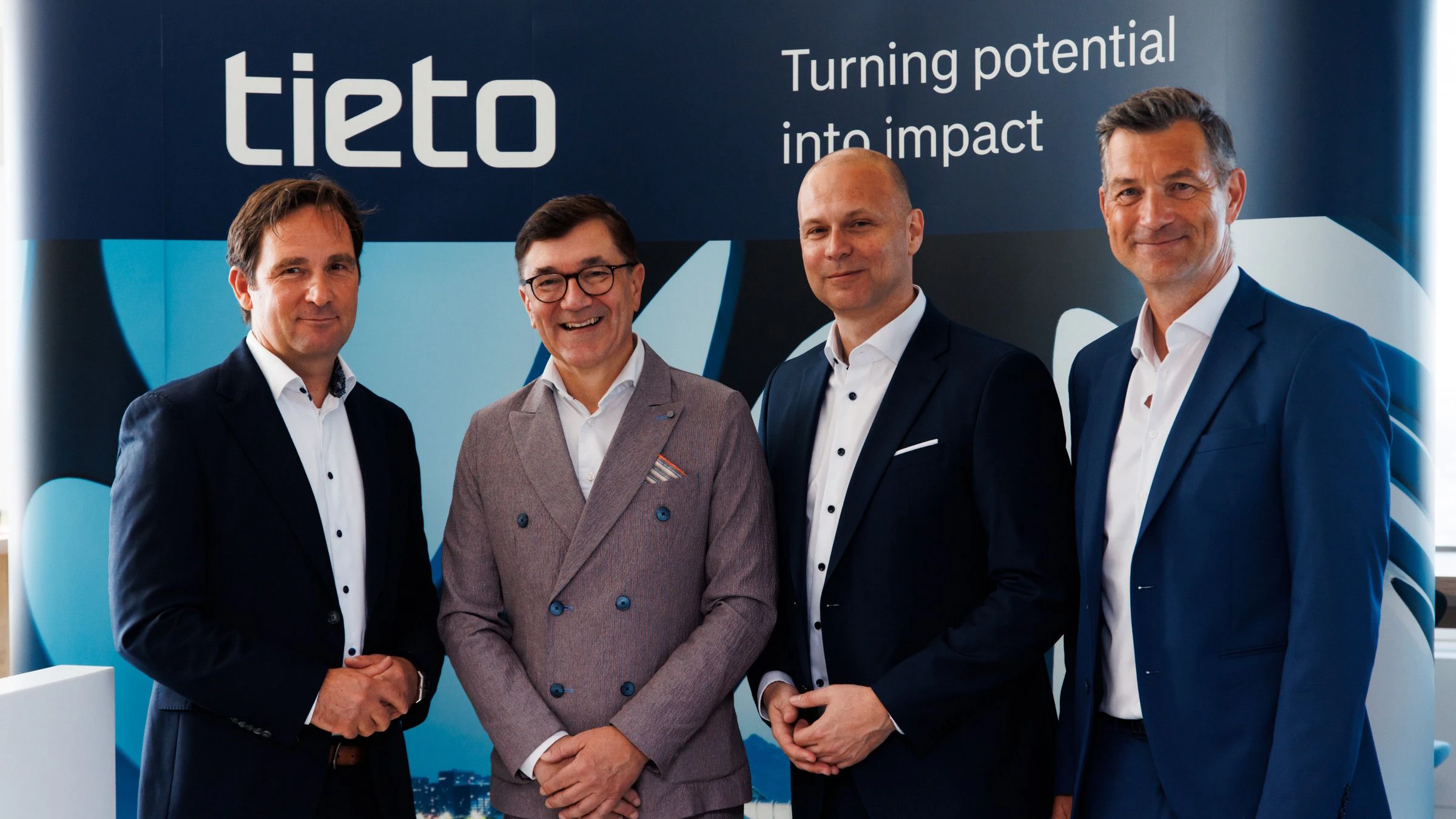 Hermann Erlach (General Manager Microsoft Österreich), Andreas Wagner (Geschäftsführer SAP Österreich), Robert Kaup (Geschäftsführer Tieto Österreich), Lukas Keller (Head of Business Development Tieto Österreich).