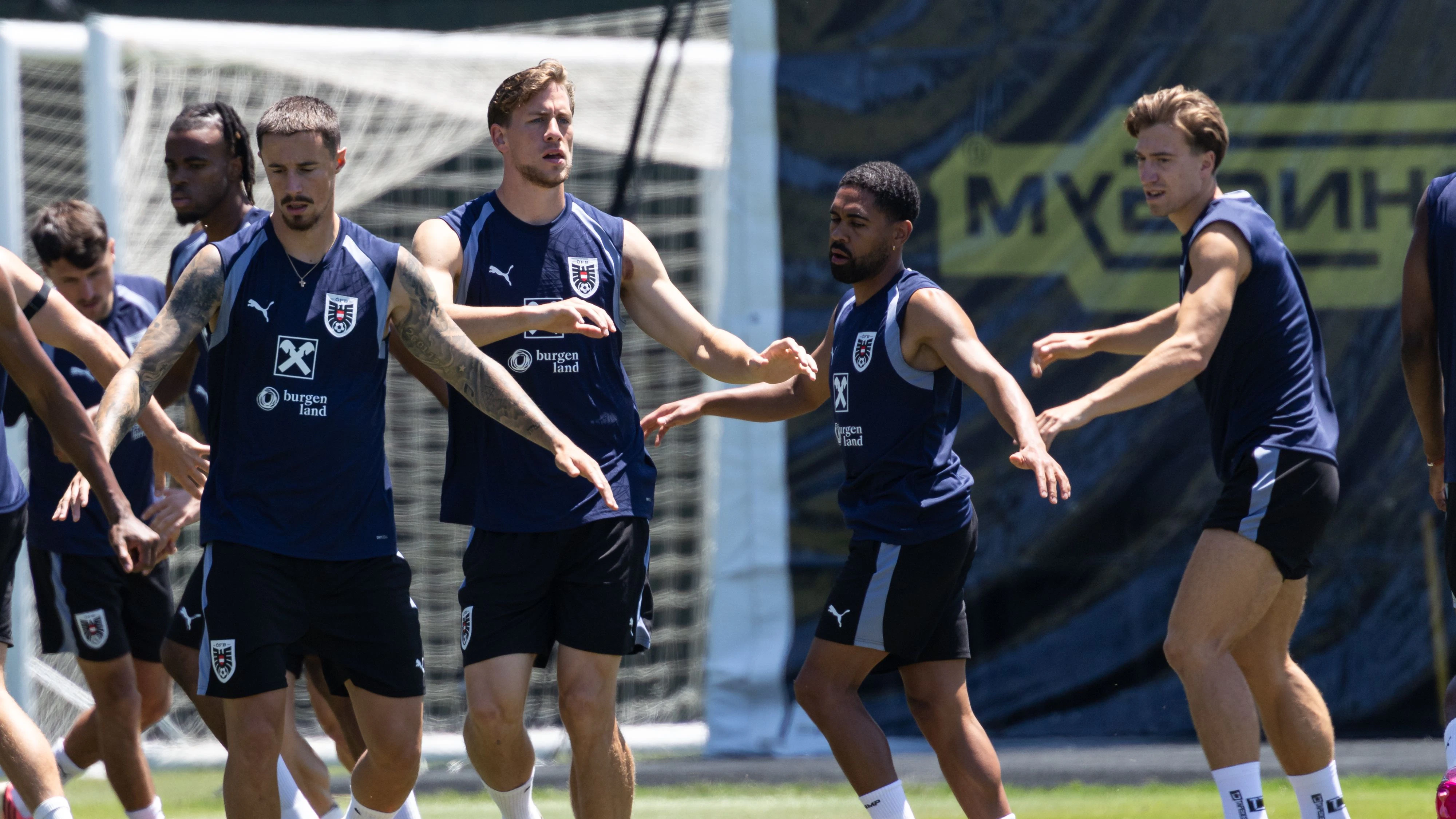 SANTA BARBARA,CALIFORNIA,USA,09.JUN.26 - SOCCER - FIFA World Cup 2026, USA, Mexico, Canada, preview, OEFB, Oesterreichischer Fussball-Bund, training team AUT. Image shows Marco Friedl, Michael Svoboda, Phillipp Mwene and David Affengruber (AUT). Photo: GEPA pictures/ Armin Rauthner