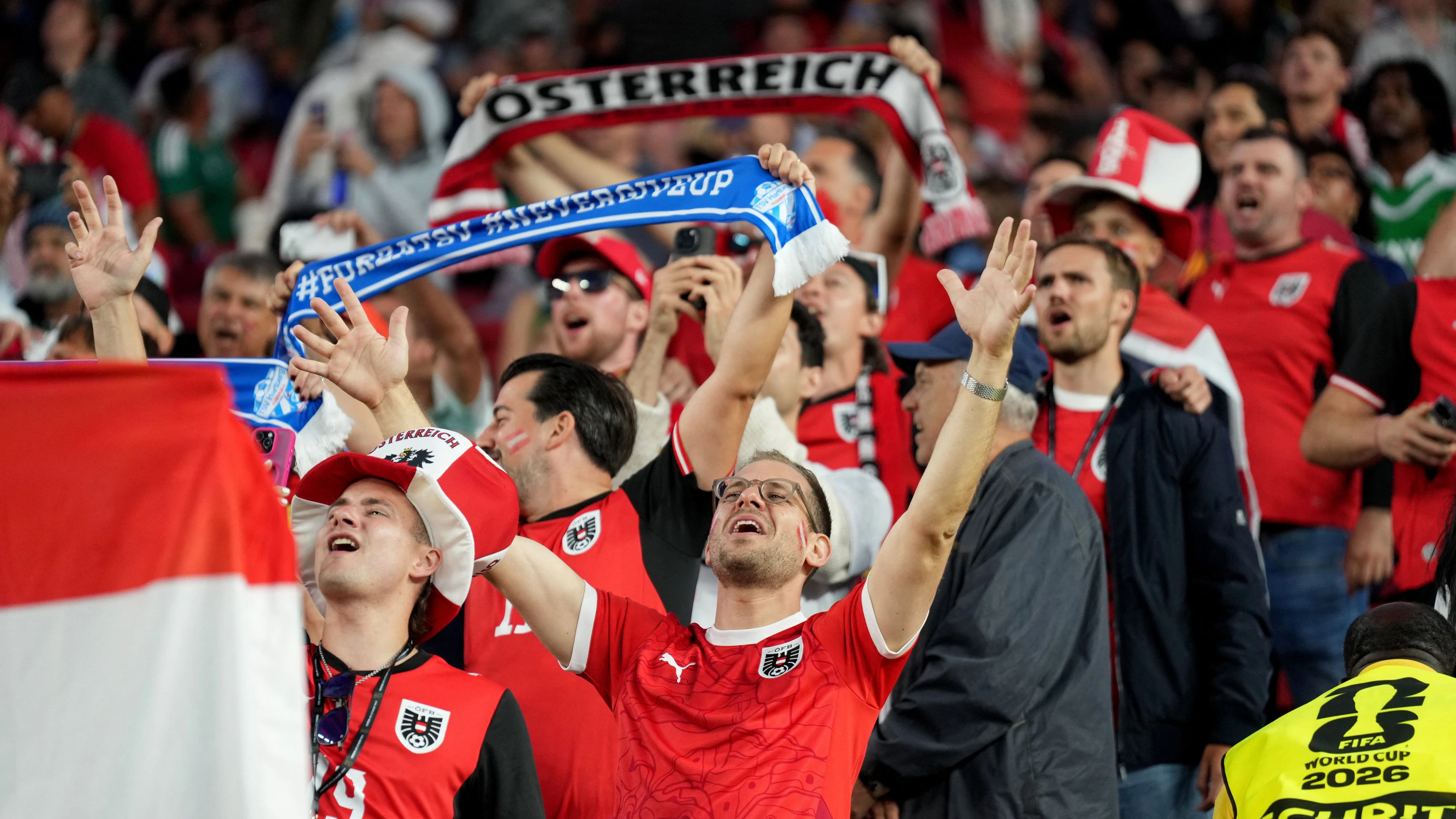 Soccer Football - FIFA World Cup 2026 - Group J - Austria v Jordan - San Francisco Bay Area Stadium, Santa Clara, California, U.S. - June 16, 2026 Austria fans in the stands before the match IMAGN IMAGES via Reuters/Darren Yamashita