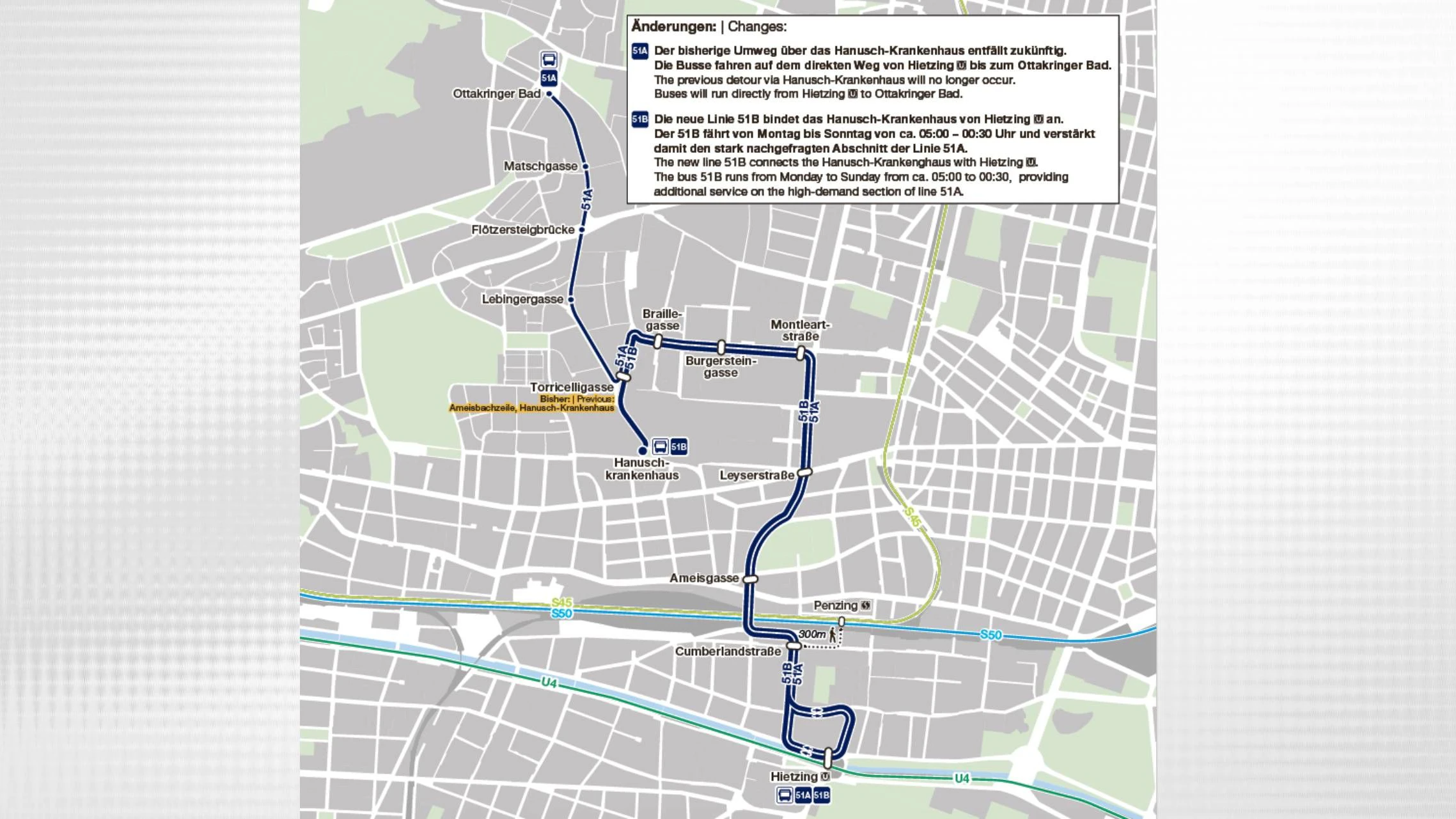 Die neue Streckenführung des 51A und 51B ab 1. Juli.