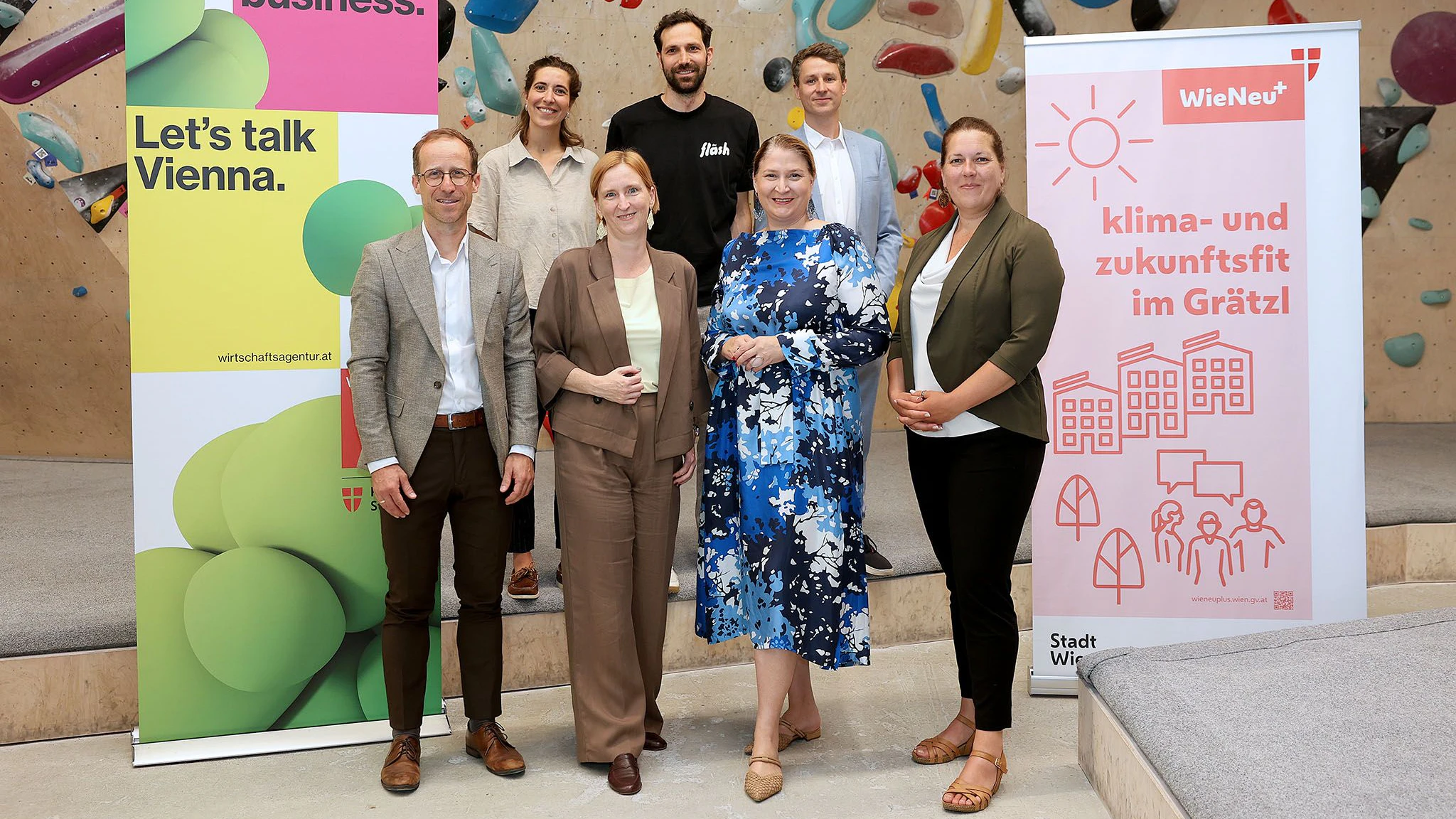 Pressefototermin WienNeu+/Wirtschafsagentur Wien mit VBGMin Barbara Novak, Stadträtin Elke Hanel-Torsch, BVin Christine Dubravac-Widholm und  Dominic Weiss, GF der Wirtschafsagentur Wien.