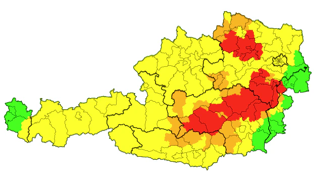 Die Unwetterwarnungen um 13.30 Uhr.