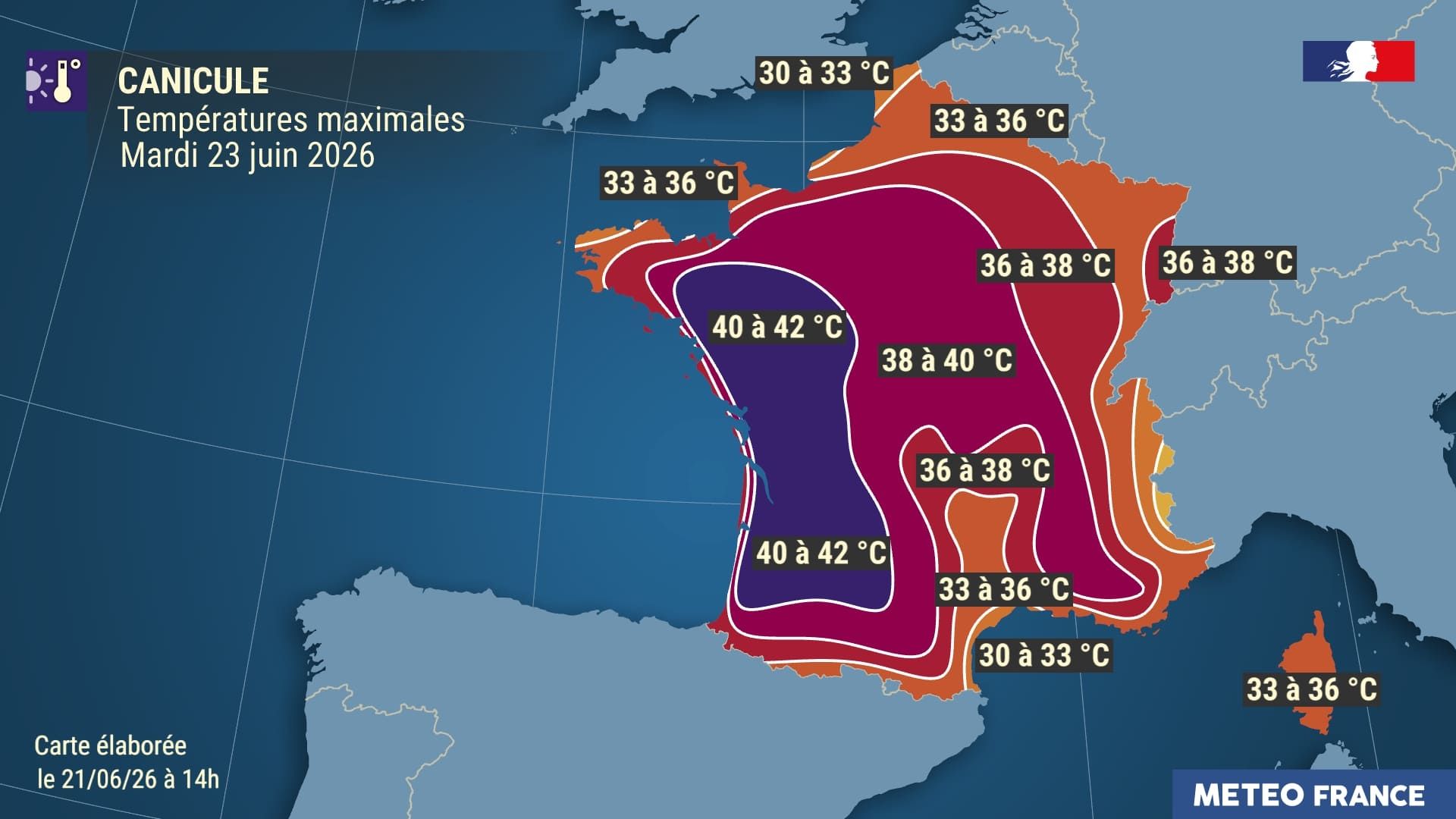 Die aktuelle Météo-France-Prognose für 23. Juni 2026.